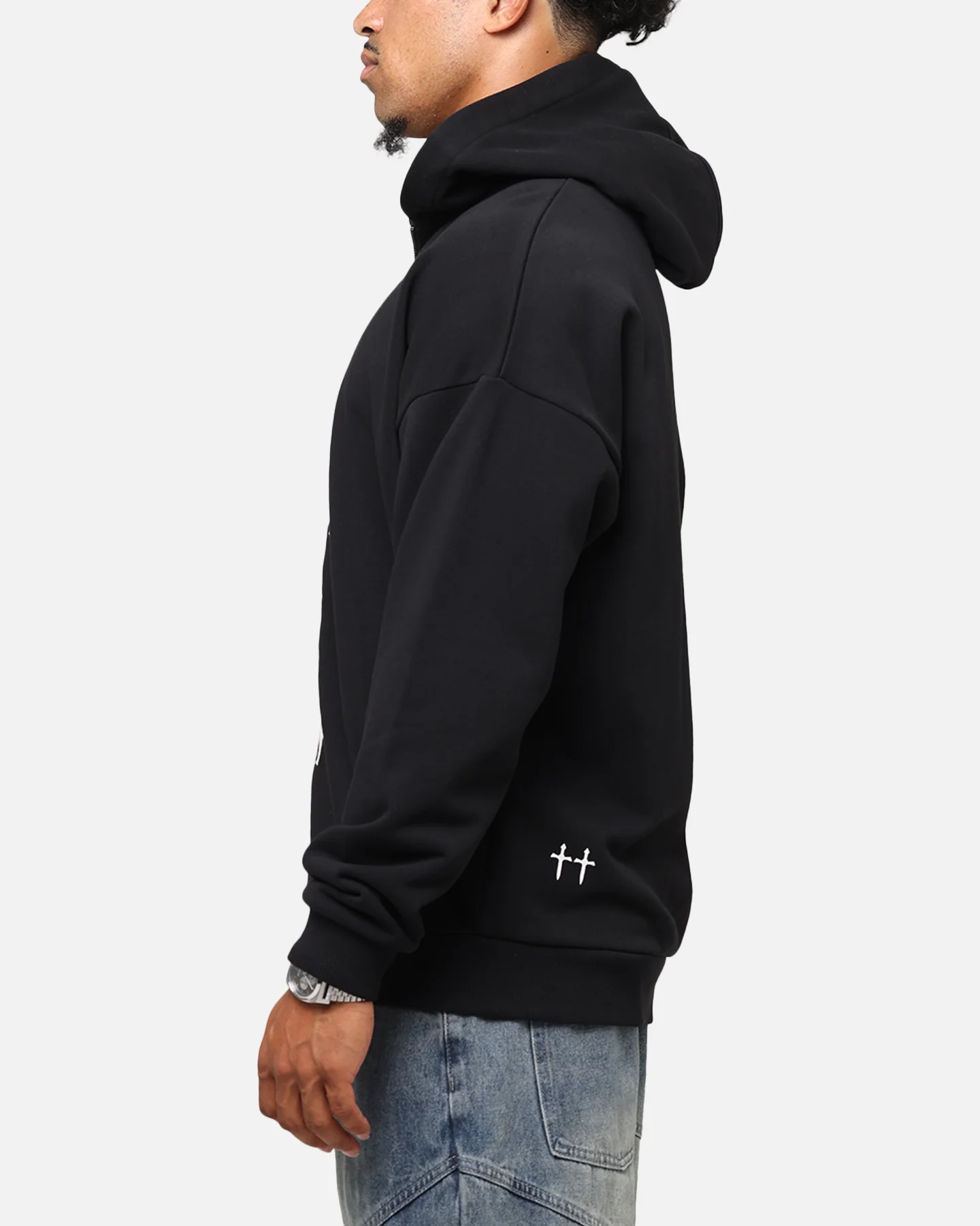 Saint Morta Gothic Distressed Zip Hoodie Black