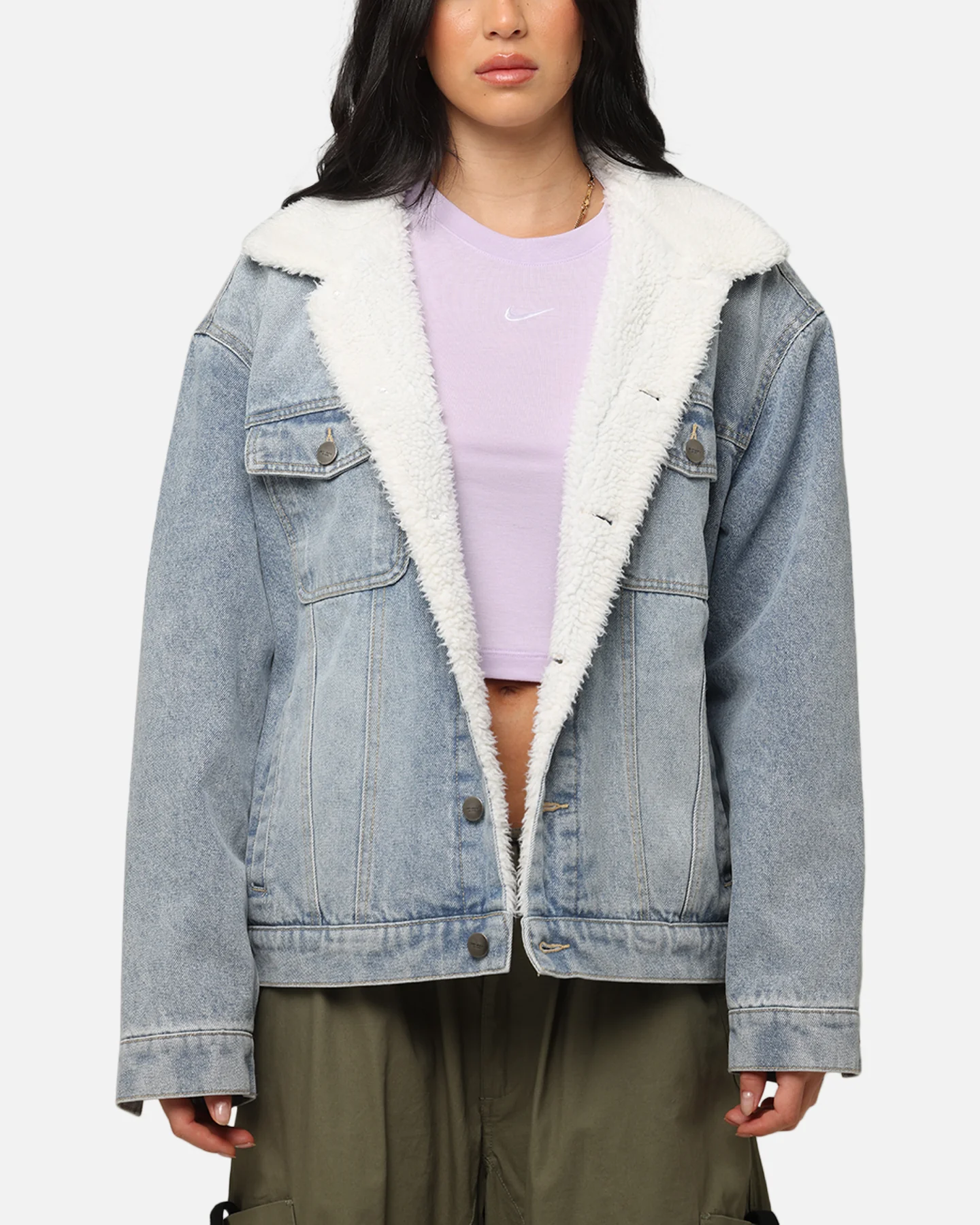 Saint Morta Sherpa Boxy Denim Jacket Superwash Blue