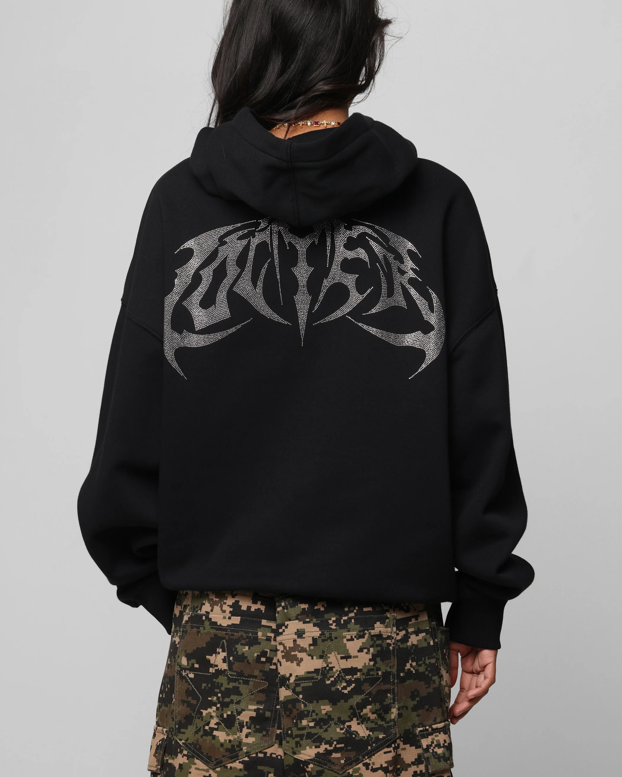 Loiter Metal Rhinestone Hoodie Black