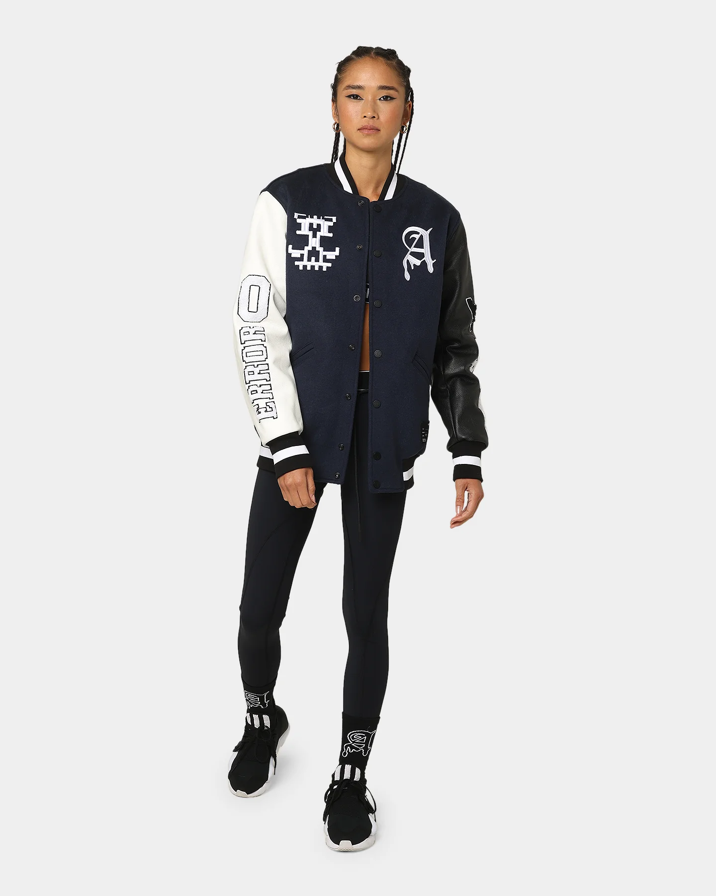 The Anti Order Dead Pixel Leather Varsity Jacket Jacket Navy/Black