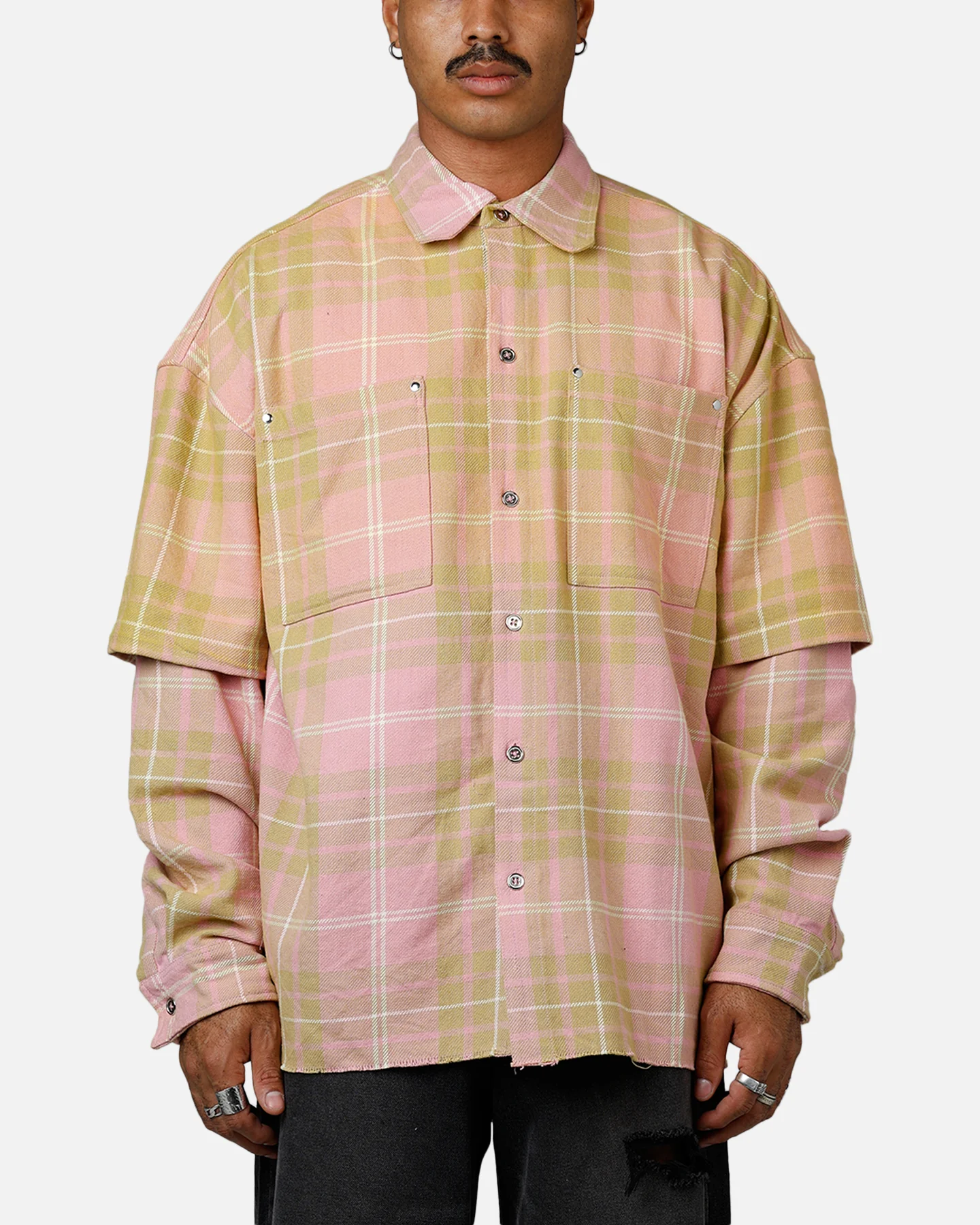MNML Dip Fade Flannel Shirt Pink