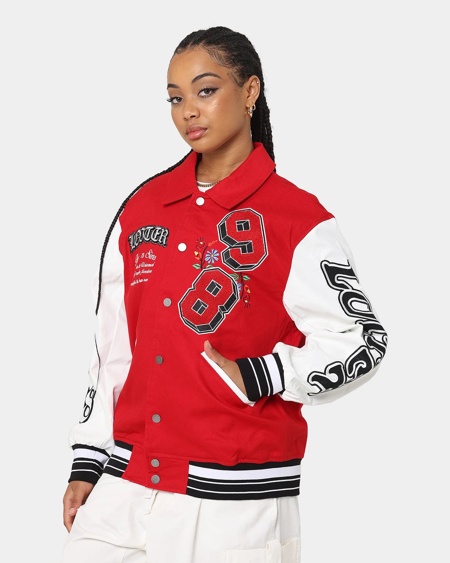 Loiter Flaws Varsity Jacket Red/Off White