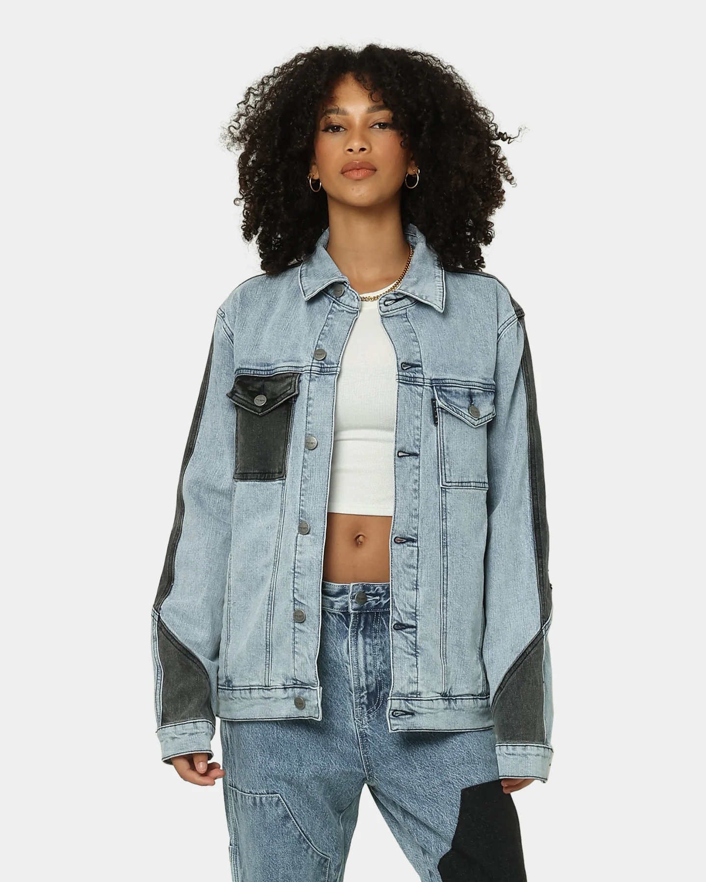 Saint Morta Patchwork Denim Jacket Light Blue/Black