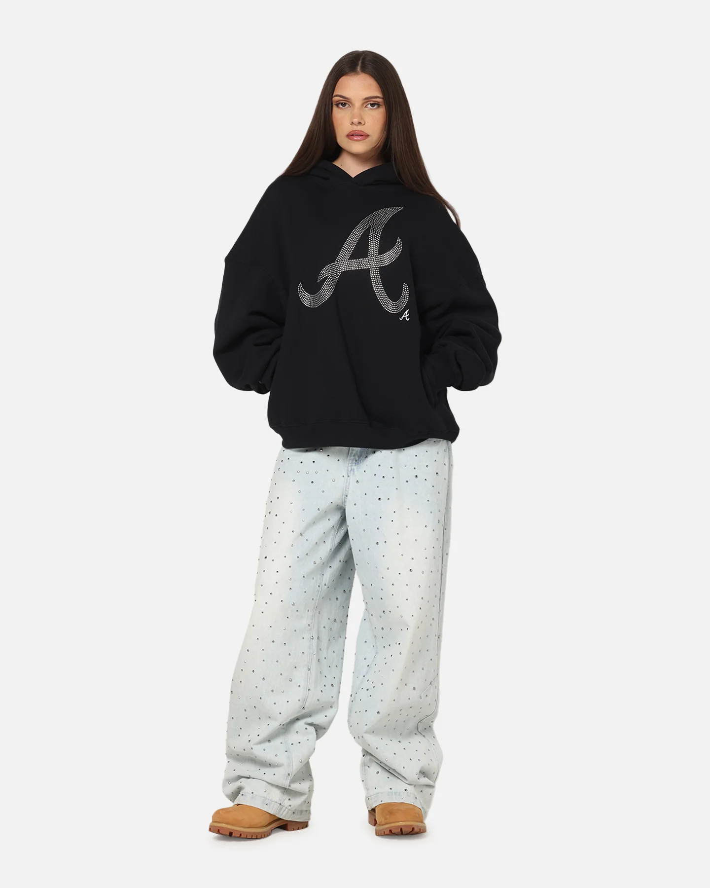 Mitchell & Ness Atlanta Braves Rhinestone Hoodie Faded Black