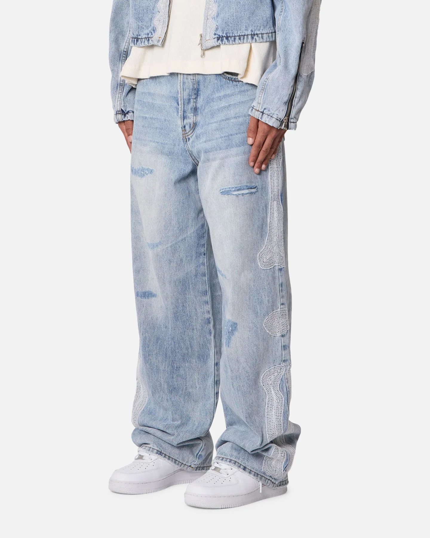 MNML Skeleton Baggy Denim Jeans Washed Blue
