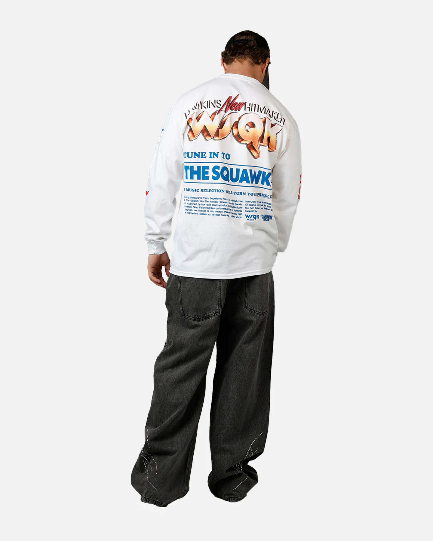73Studio X Stranger Things The Squawk Long Sleeve T-Shirt White