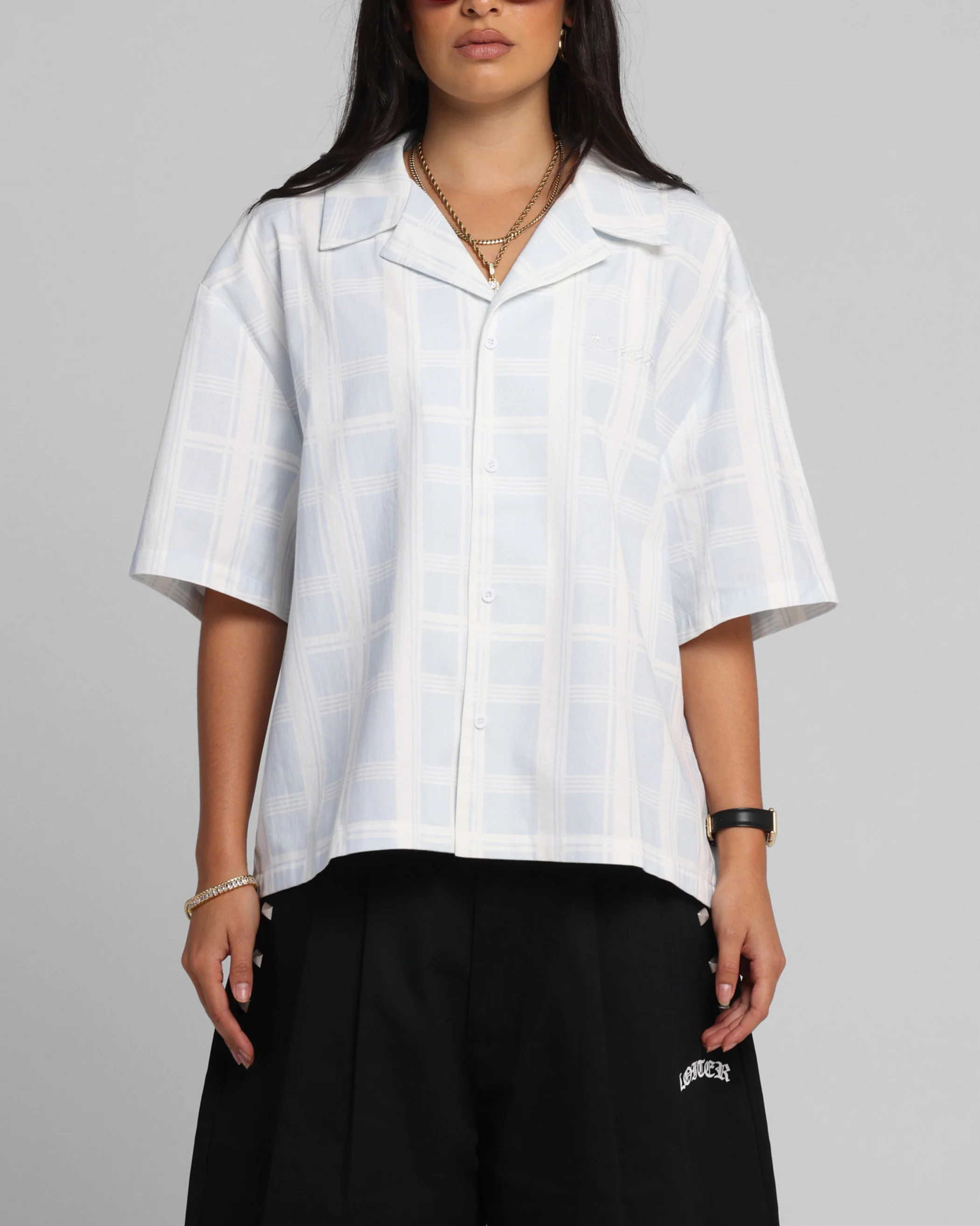 Loiter Daytona Button Up Shirt Blue Check