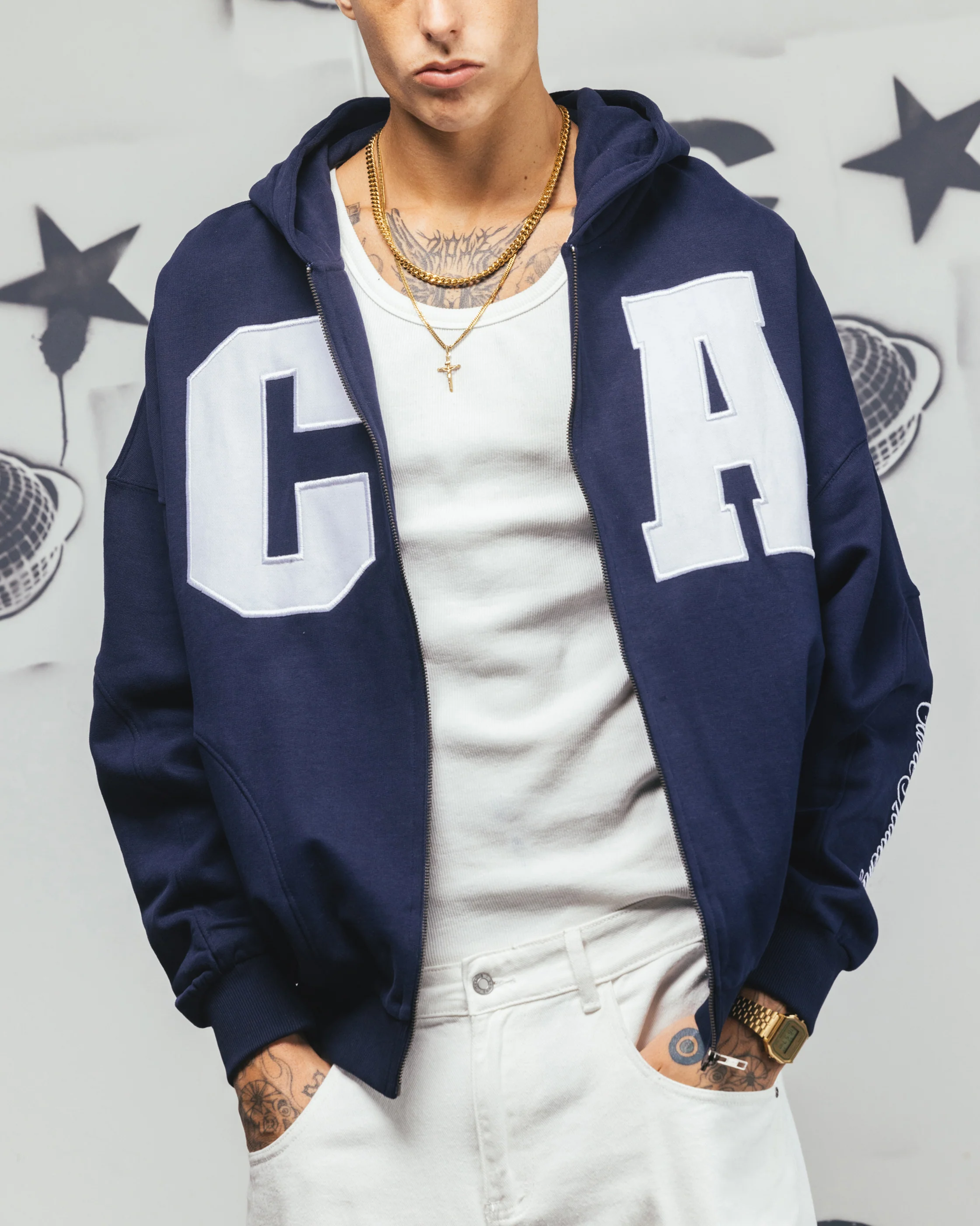 Carre Legacy Panelled Zip Hoodie Navy