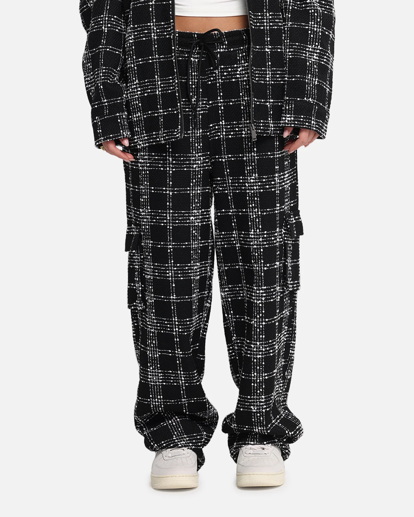 XXIII Boucle Tweed Cargo Pants Black/White