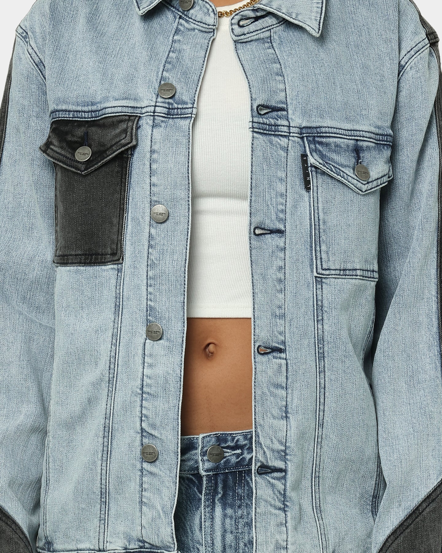 Saint Morta Patchwork Denim Jacket Light Blue/Black