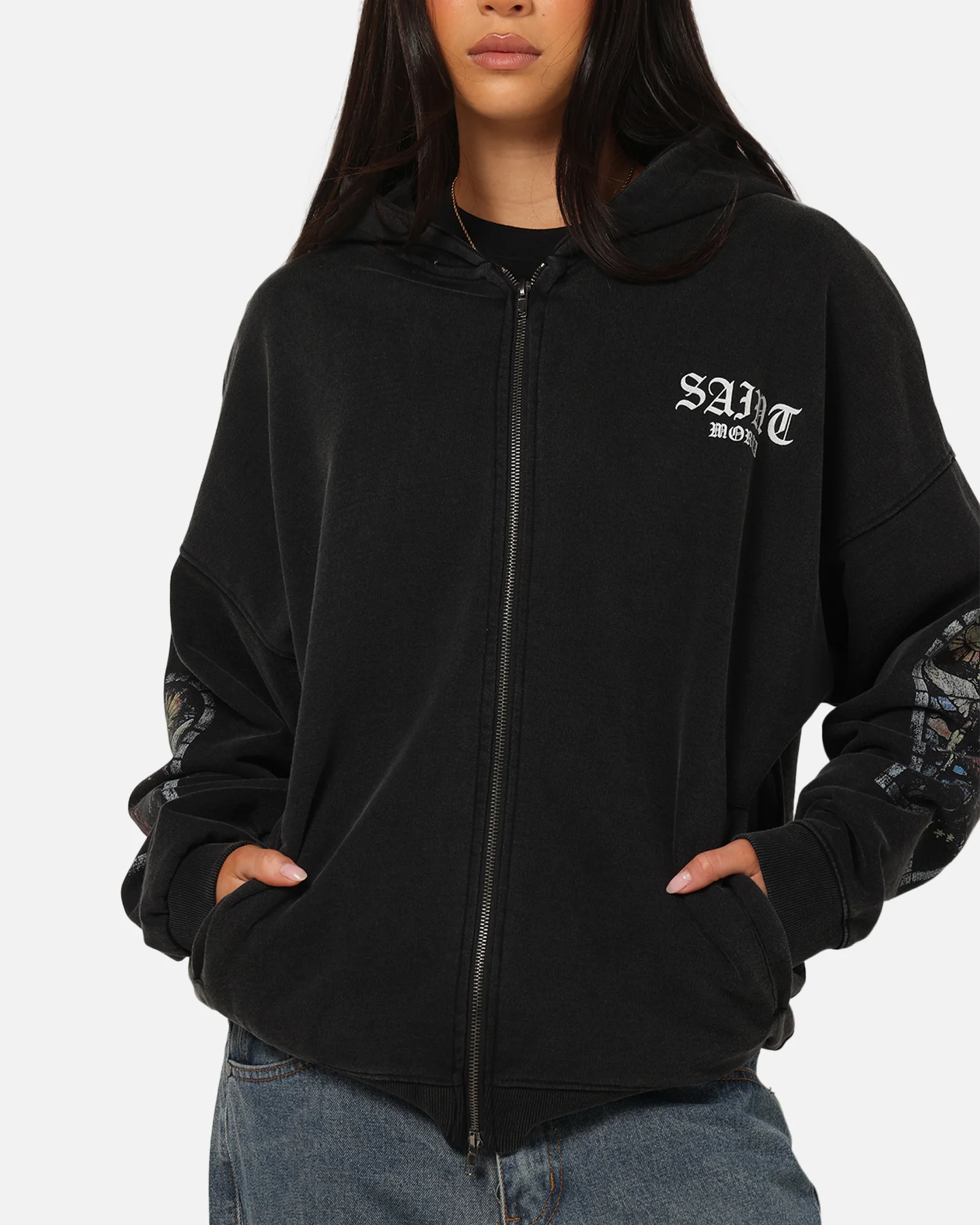 Saint Morta Kingdomcome Boxy Zip Hoodie Black