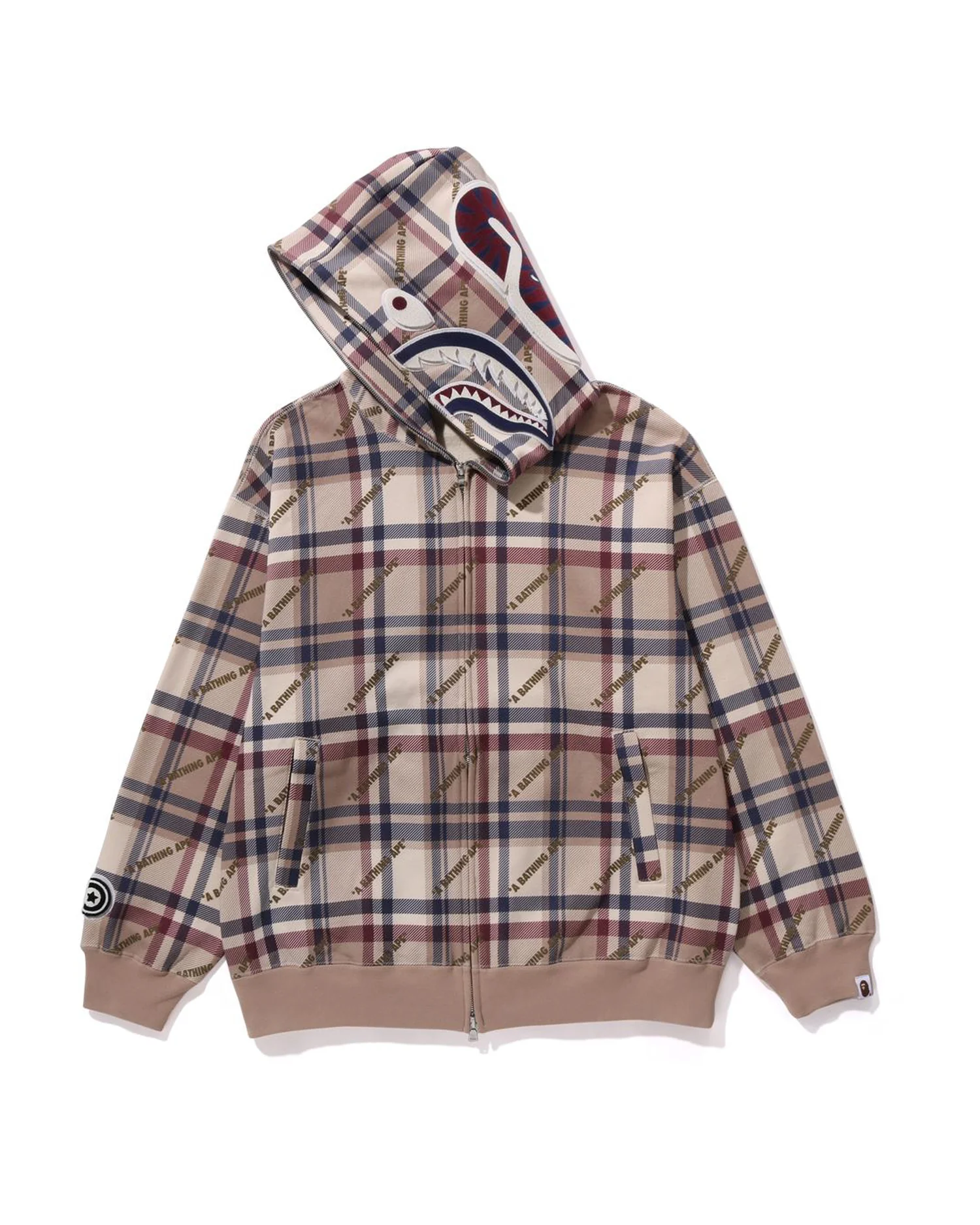 A Bathing Ape Logo Check Pattern Shark Full Zip Hoodie