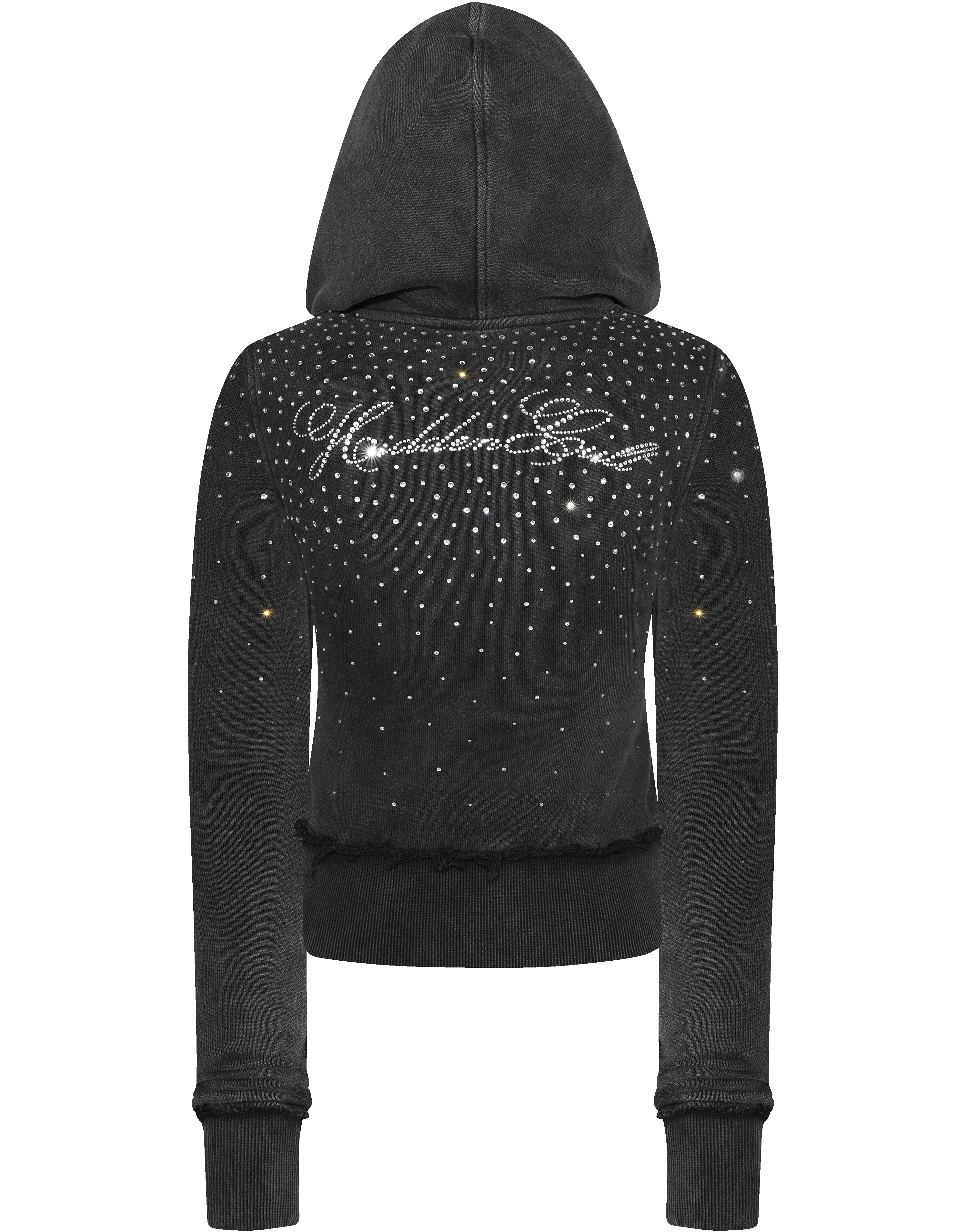 SIGN UP - Rhinestone Black Wash Fitted Zip Hoodie