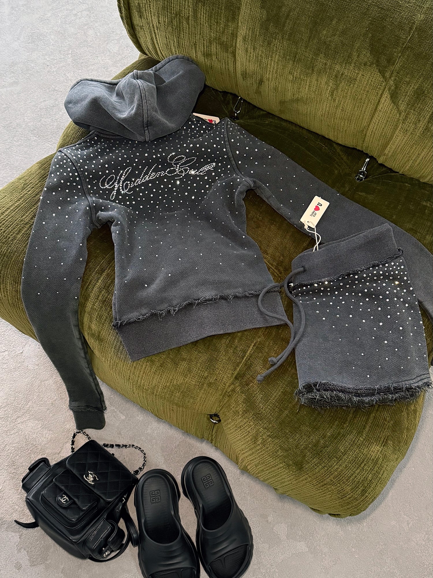 Rhinestone Black Wash Mini Skirt