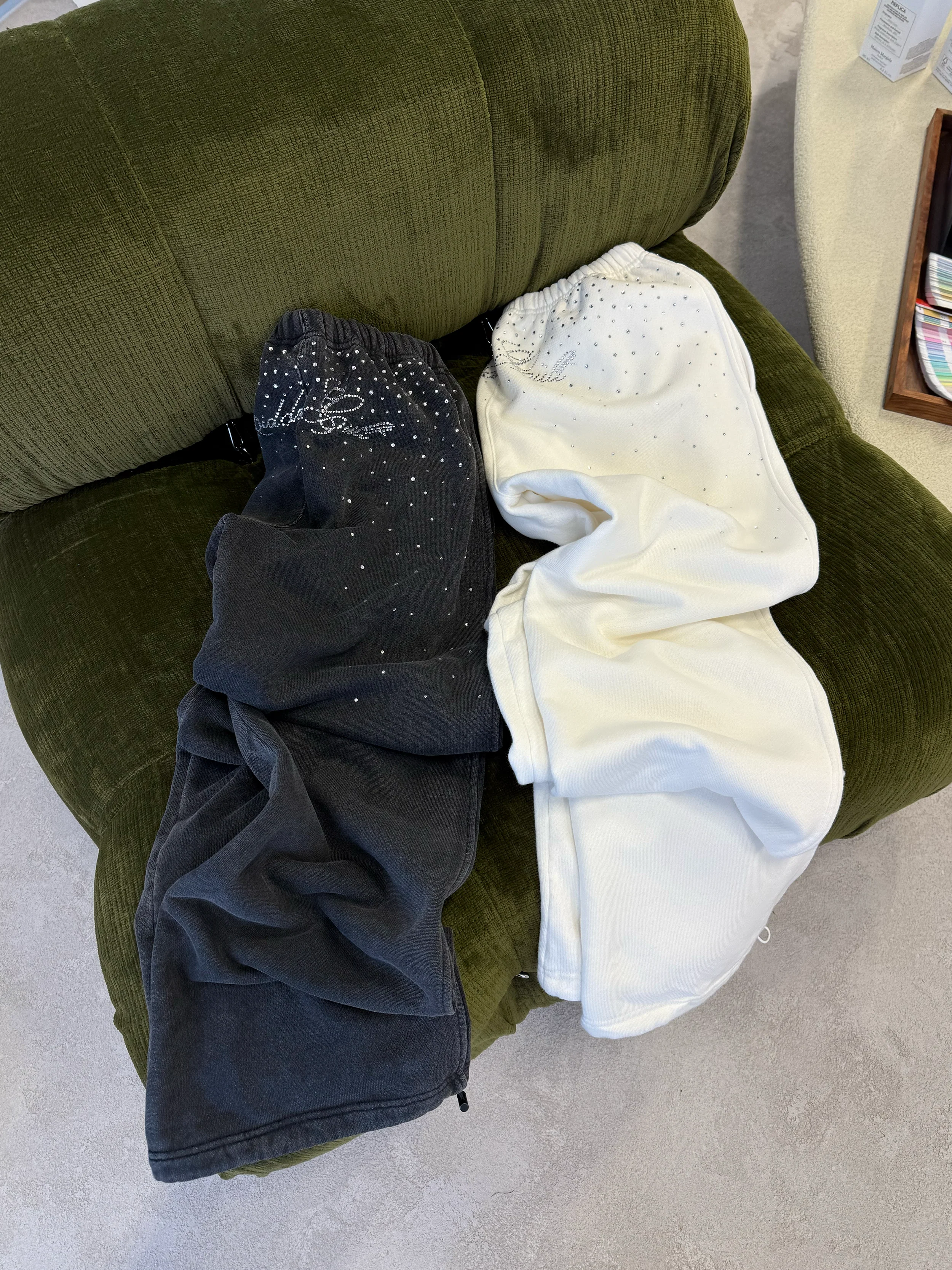 SIGN UP - Rhinestone White Sweatpants