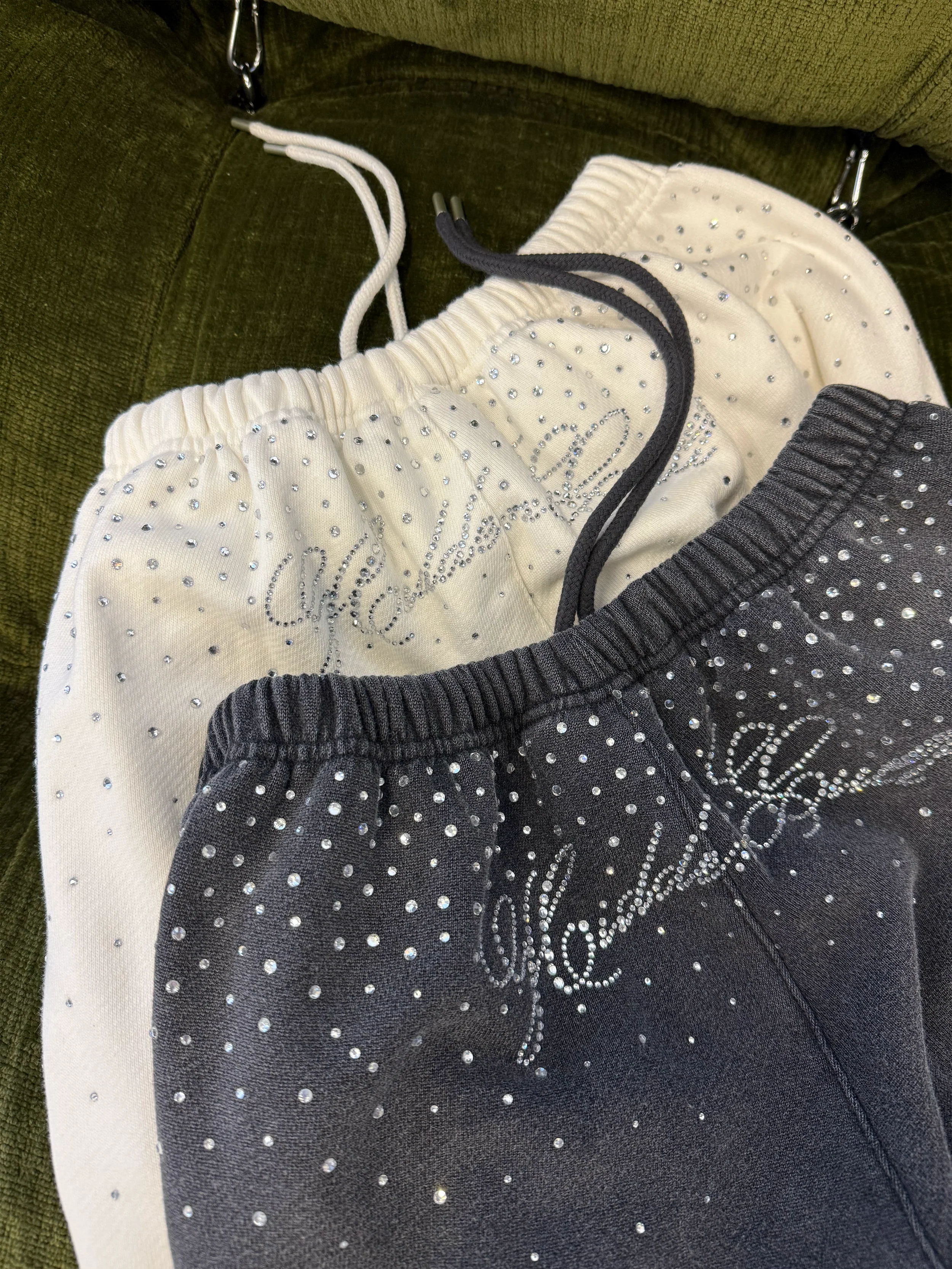 SIGN UP - Rhinestone Black Wash Sweatpants