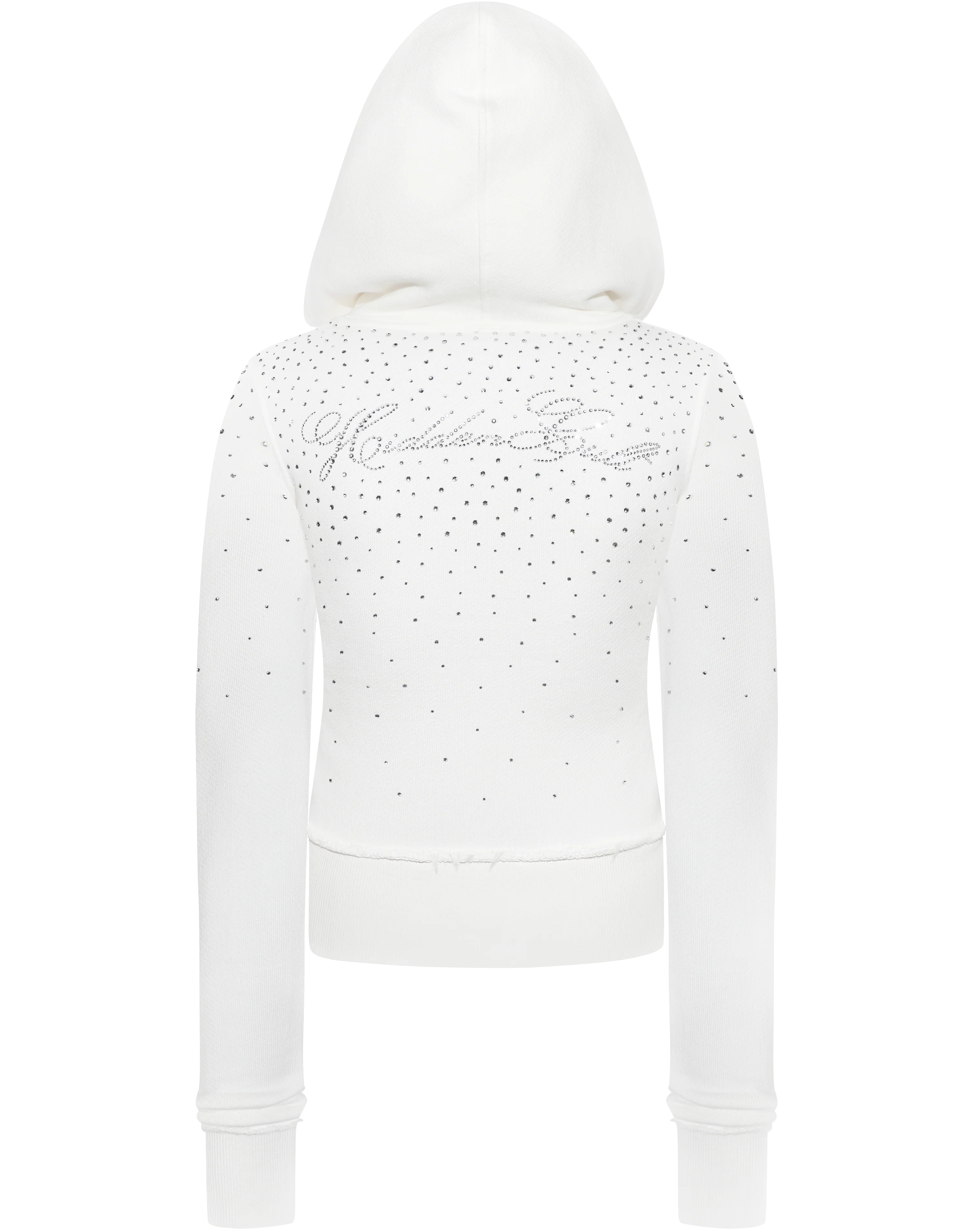 SIGN UP - Rhinestone White Fitted Zip Hoodie