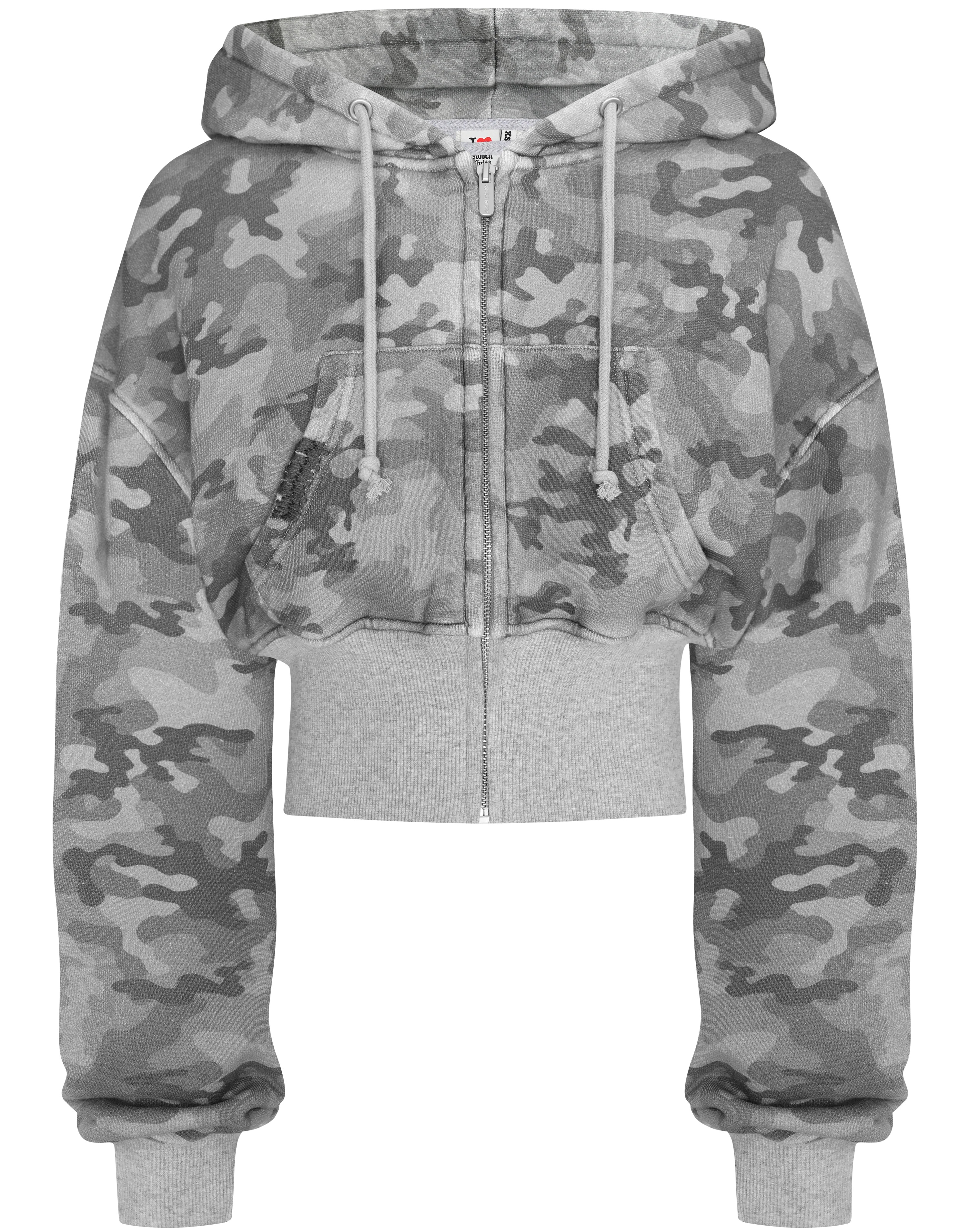 Grey Camo Baggy Cropped Zip Hoodie