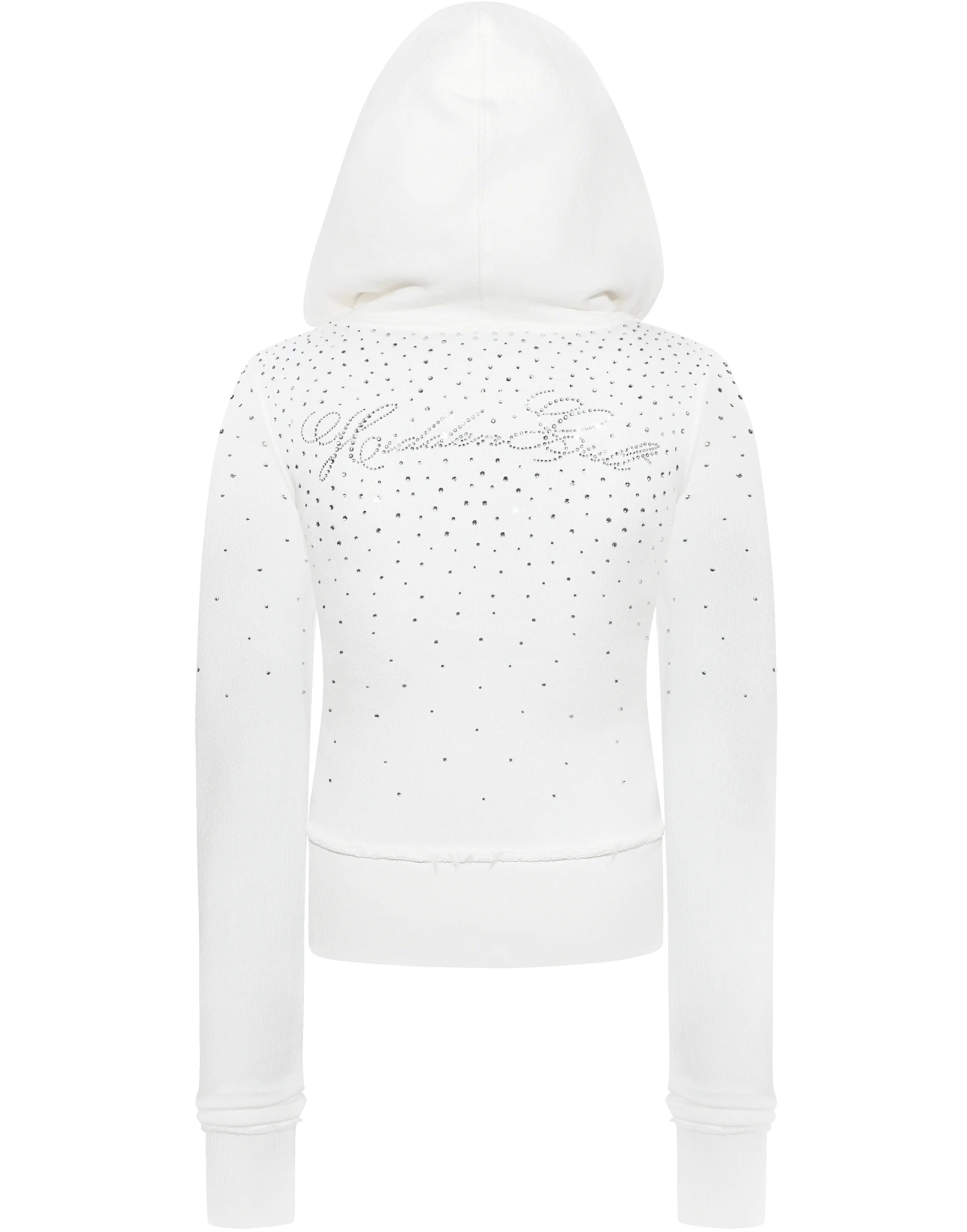 SIGN UP - Rhinestone White Fitted Zip Hoodie
