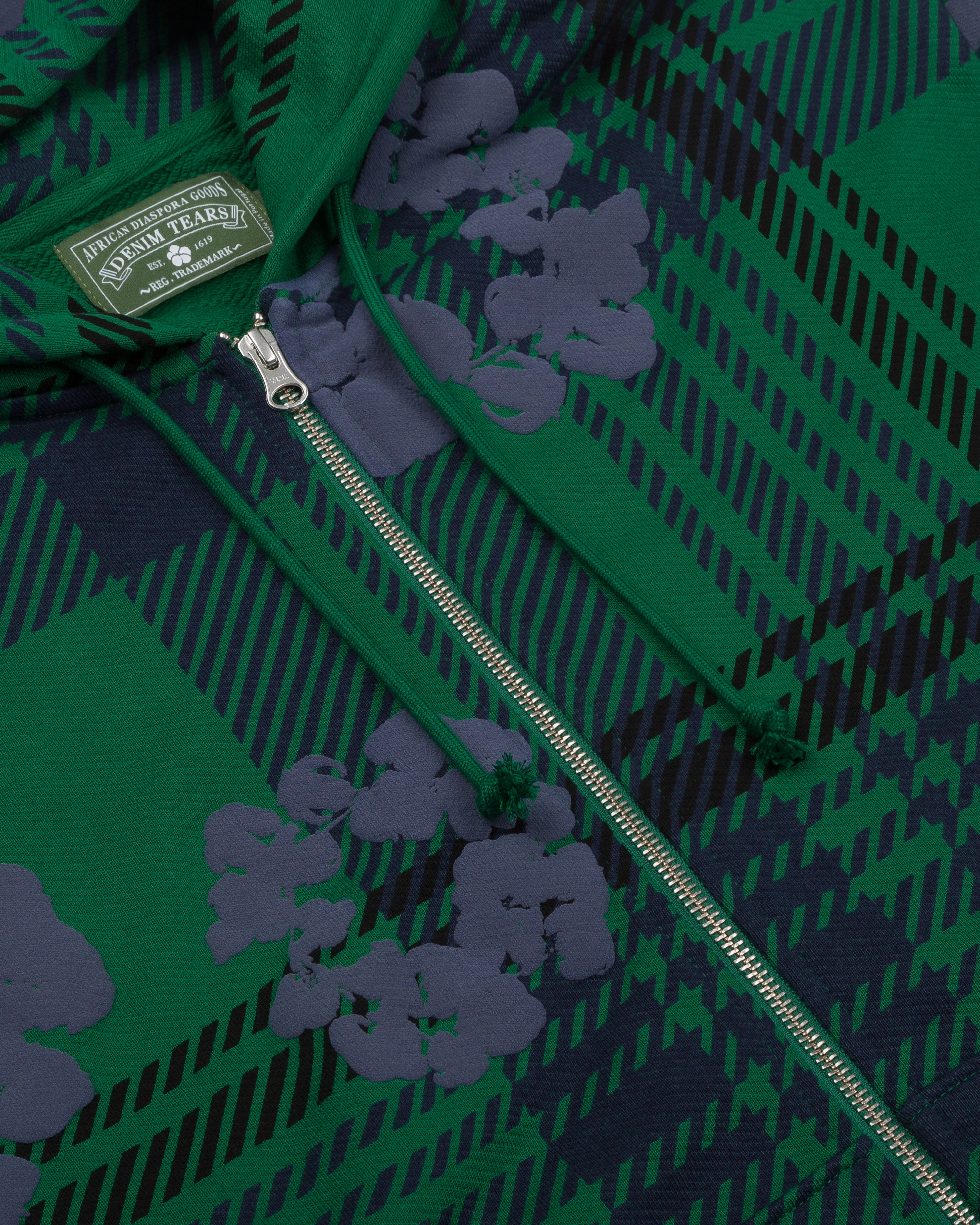 Denim Tears - Men's Plaid Cotton Wreath Zip Hoodie - (Green)