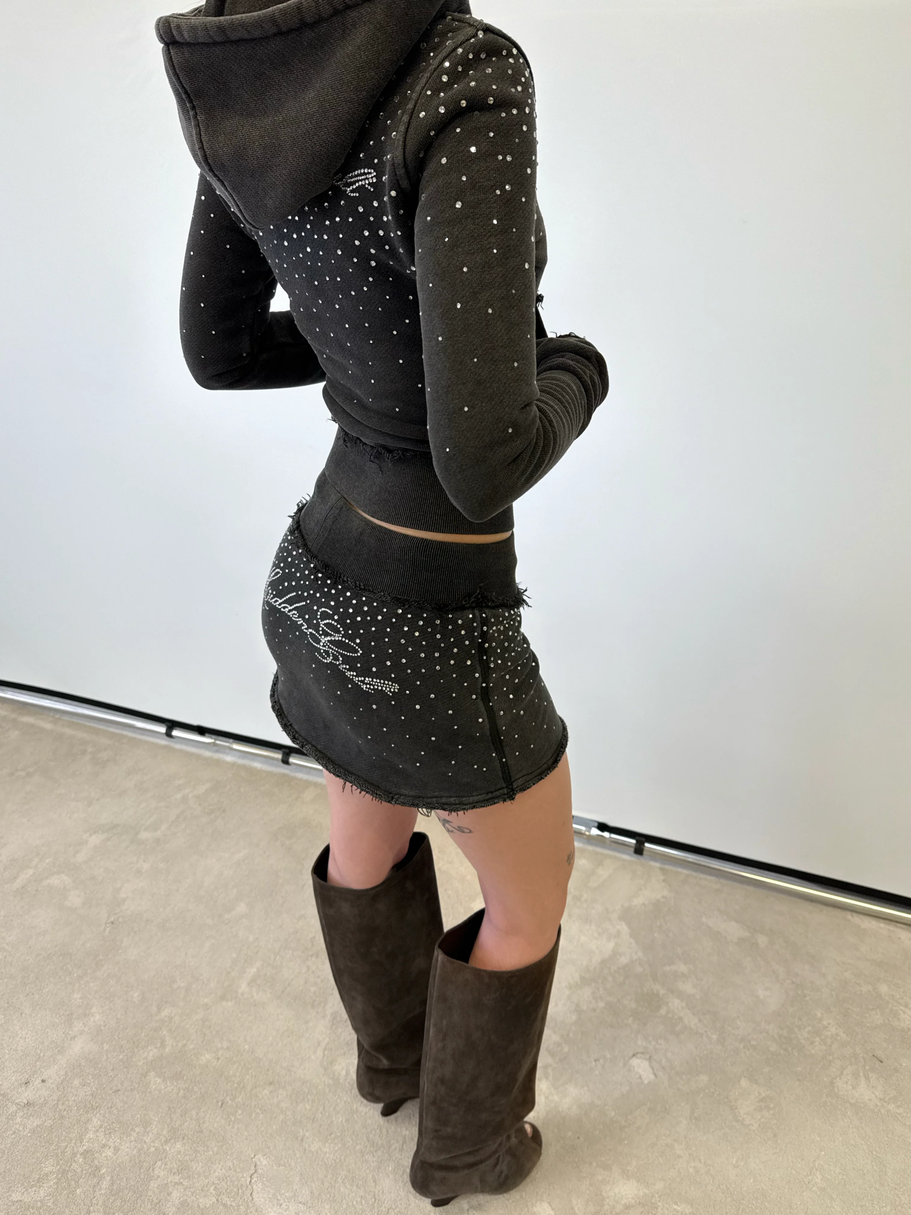 Rhinestone Black Wash Mini Skirt