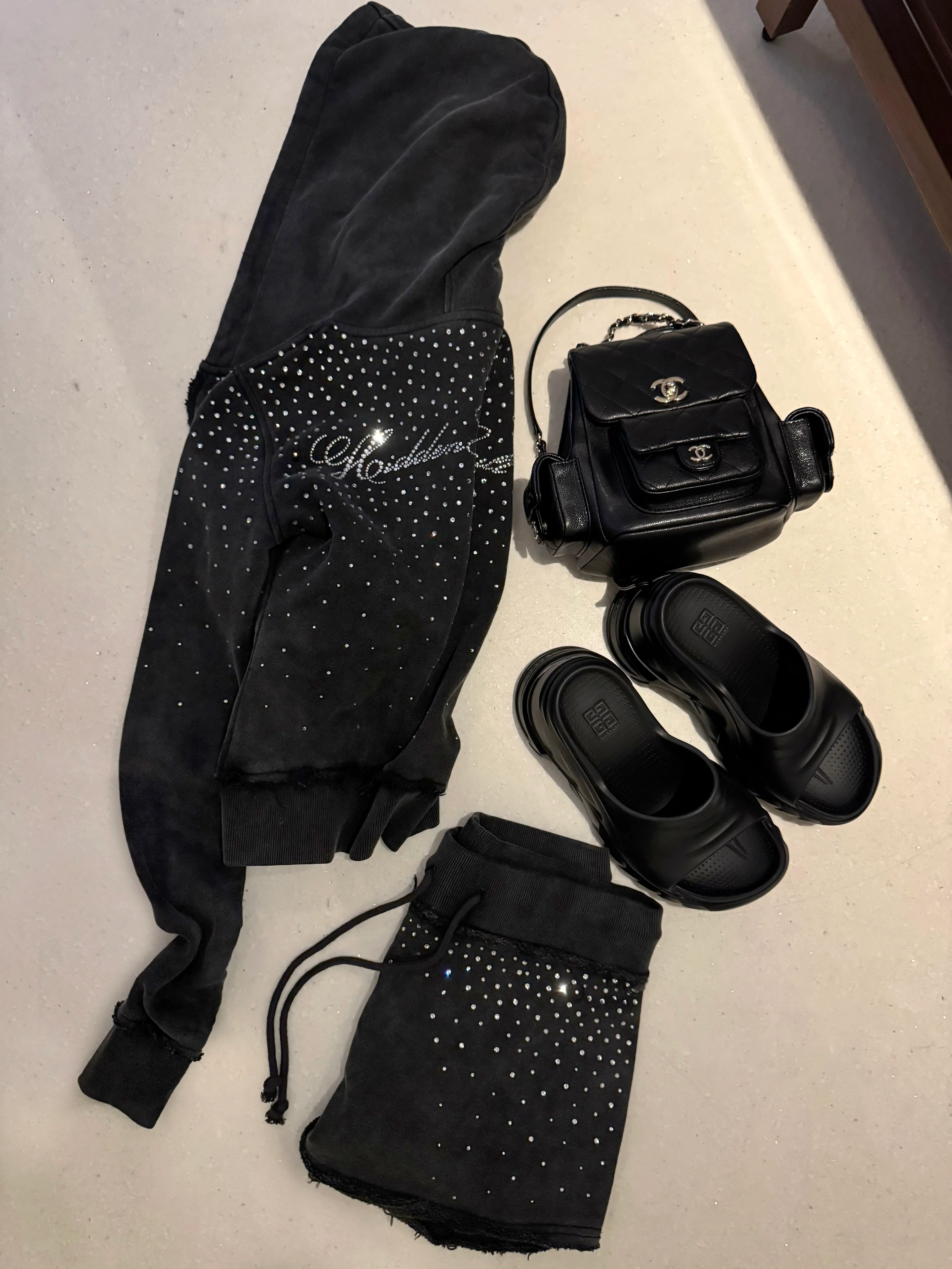 Rhinestone Black Wash Mini Skirt