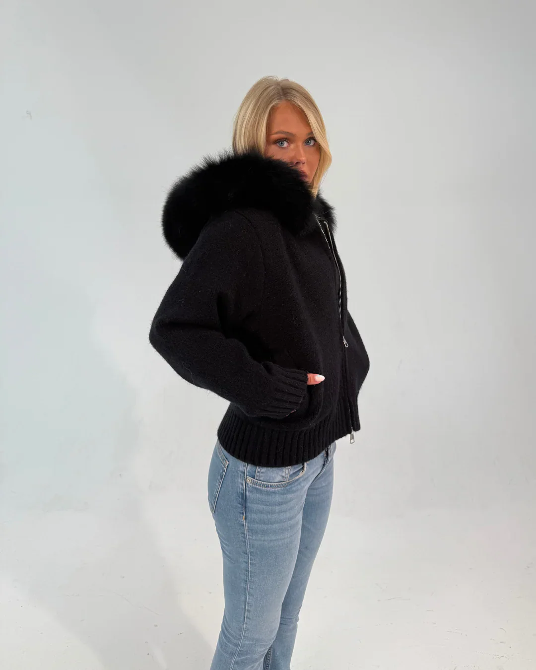 FUR ZIP JACKET BLACK