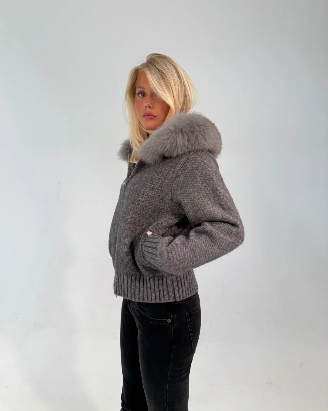 FUR ZIP JACKET GREY
