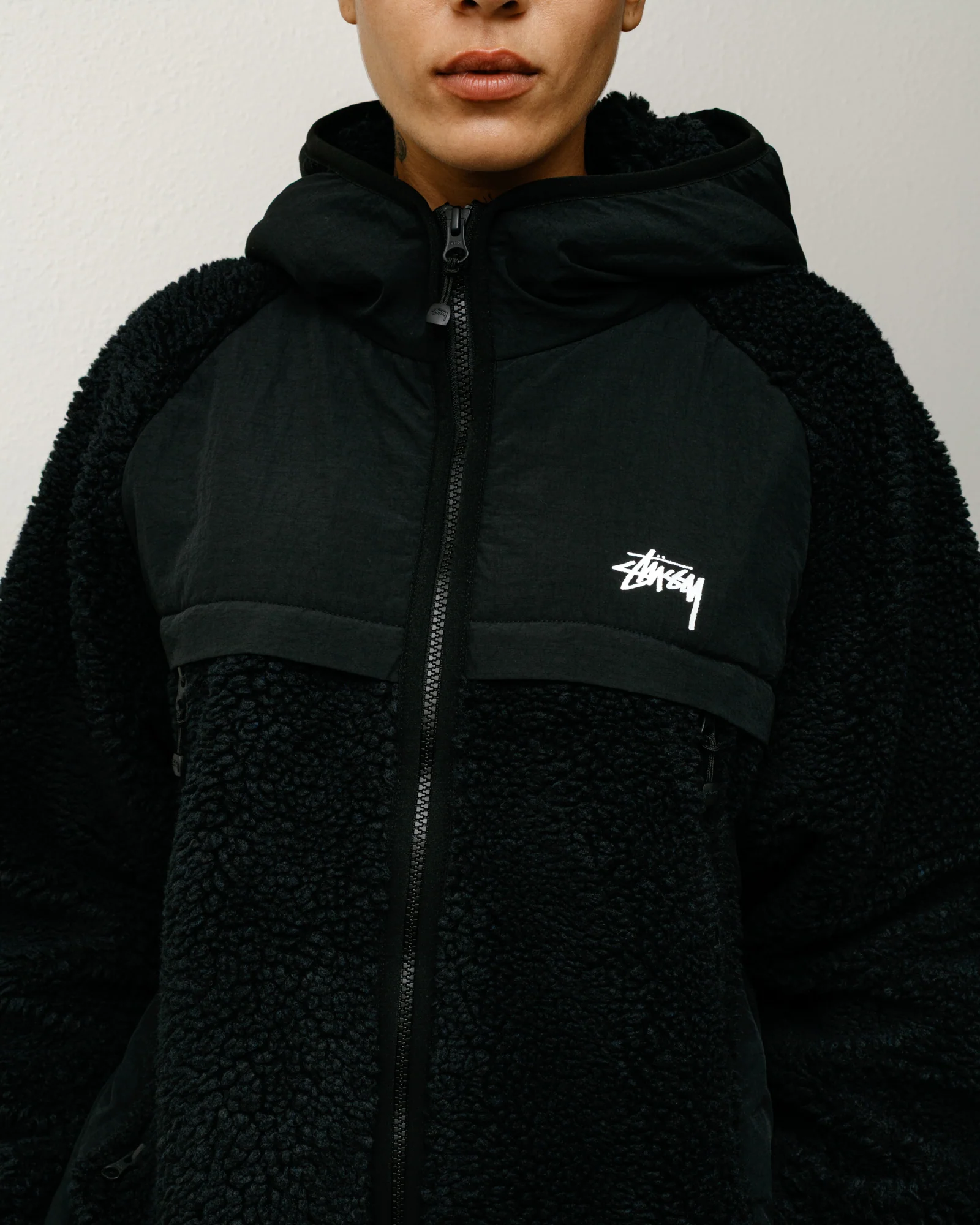 SHERPA PANELED HOODED JACKET