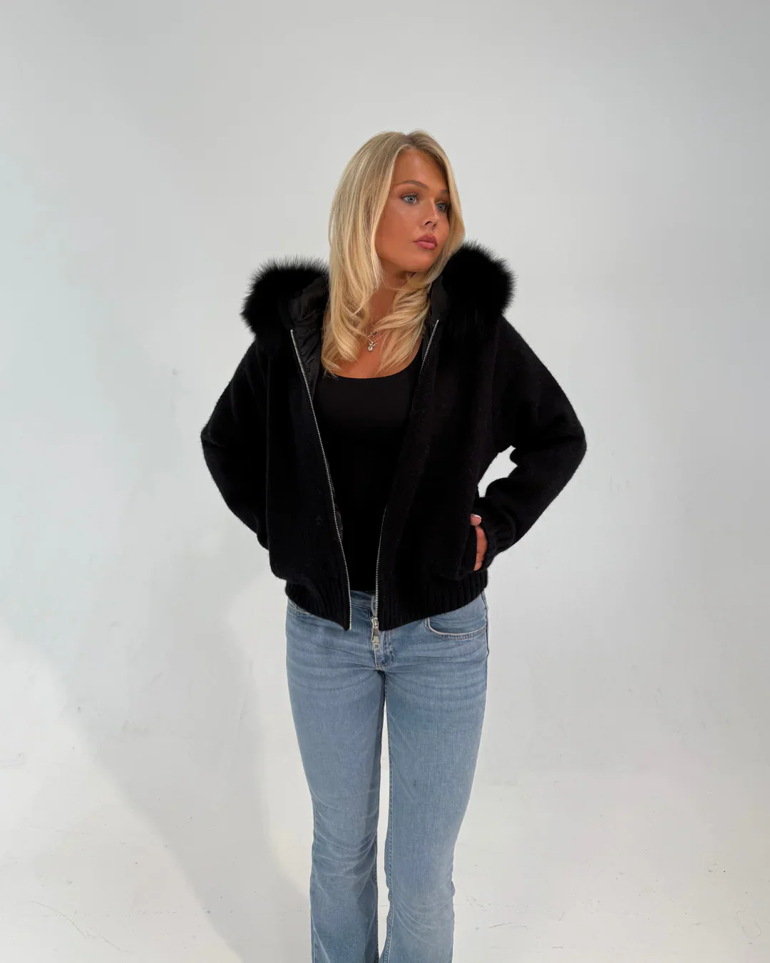 FUR ZIP JACKET BLACK