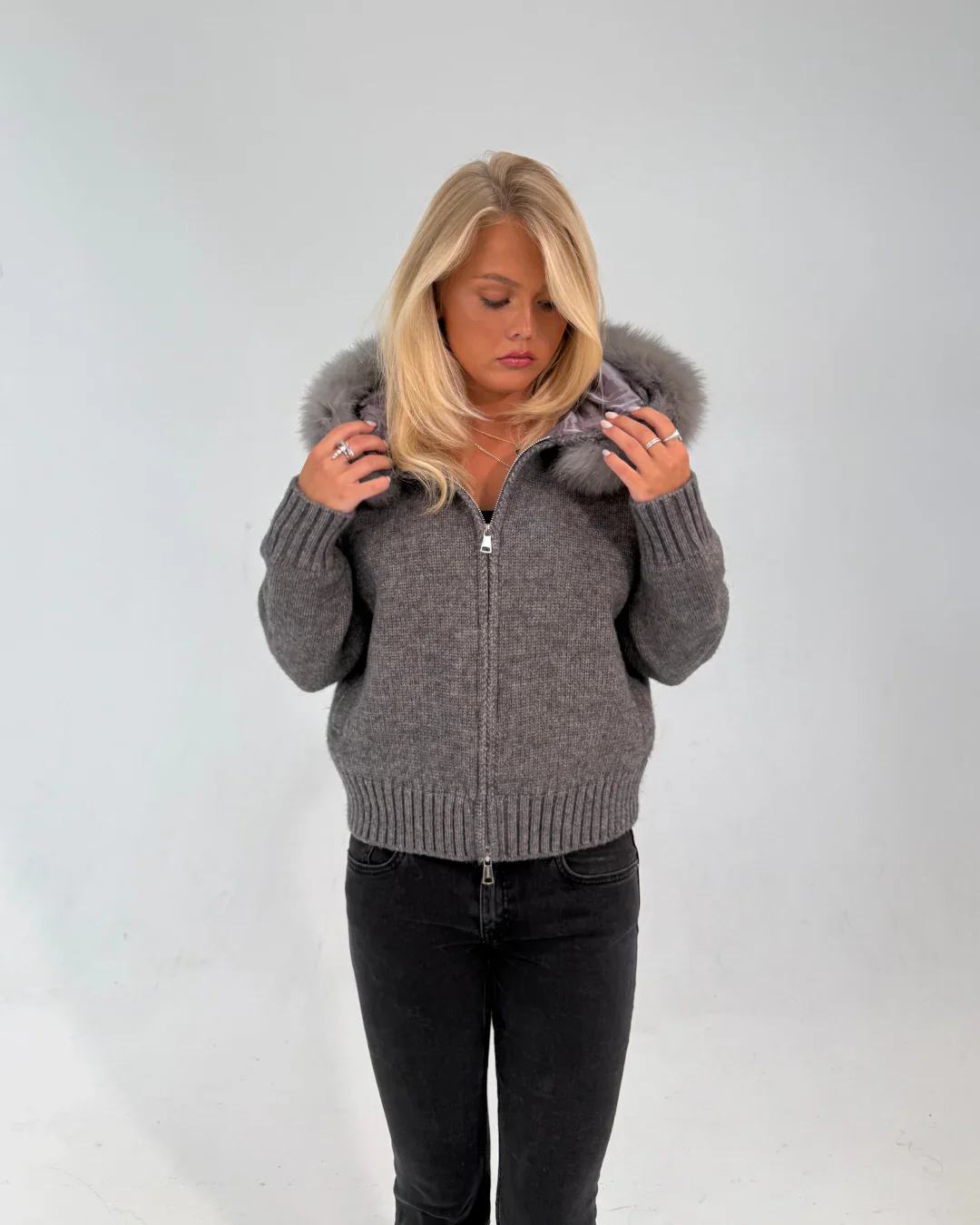 FUR ZIP JACKET GREY