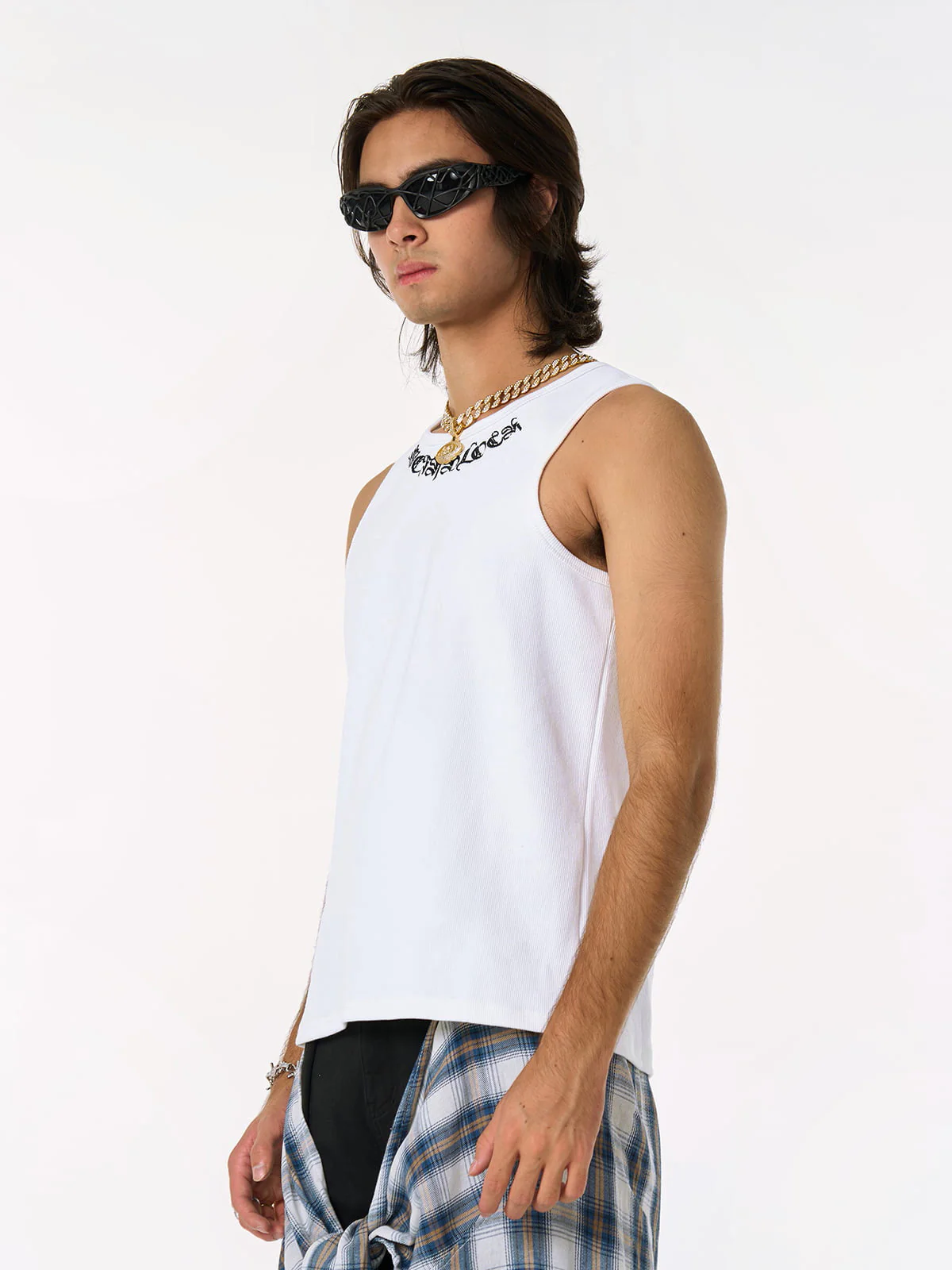 Gothic Lettering Embroidered Ribbed Vest - 2522