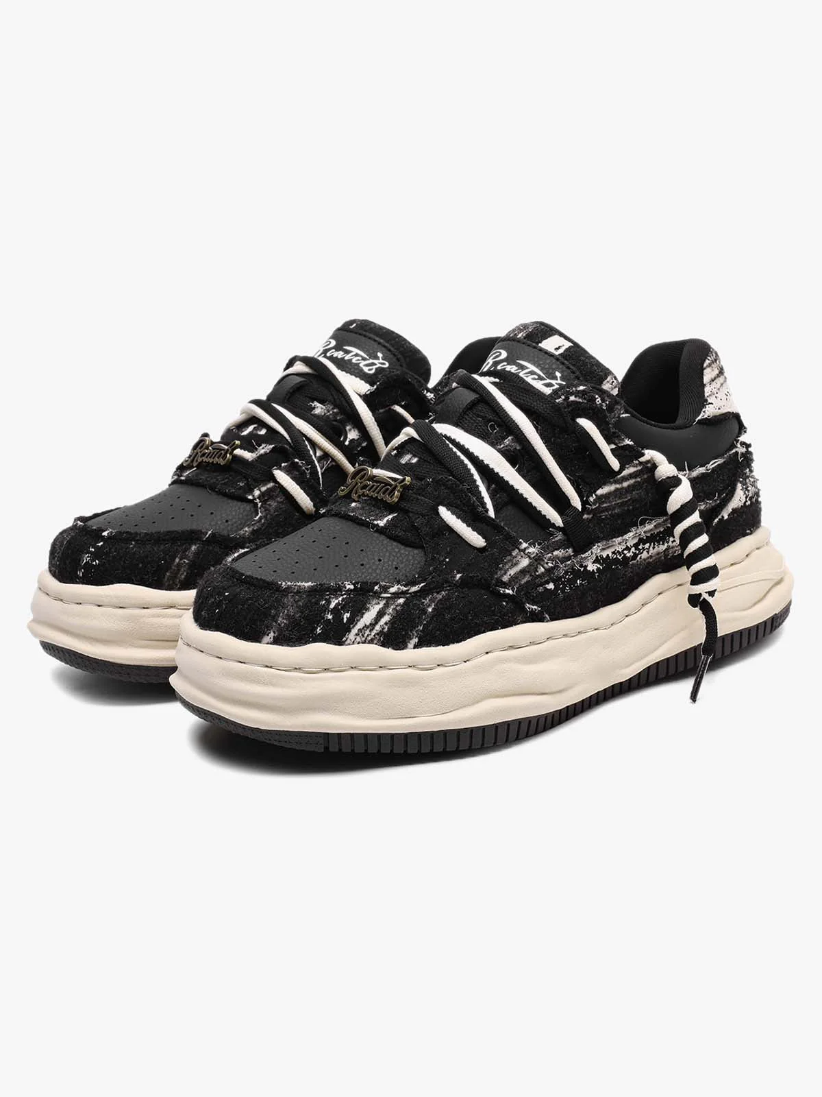 Retro Washed Denim Low Top Platform Sneakers