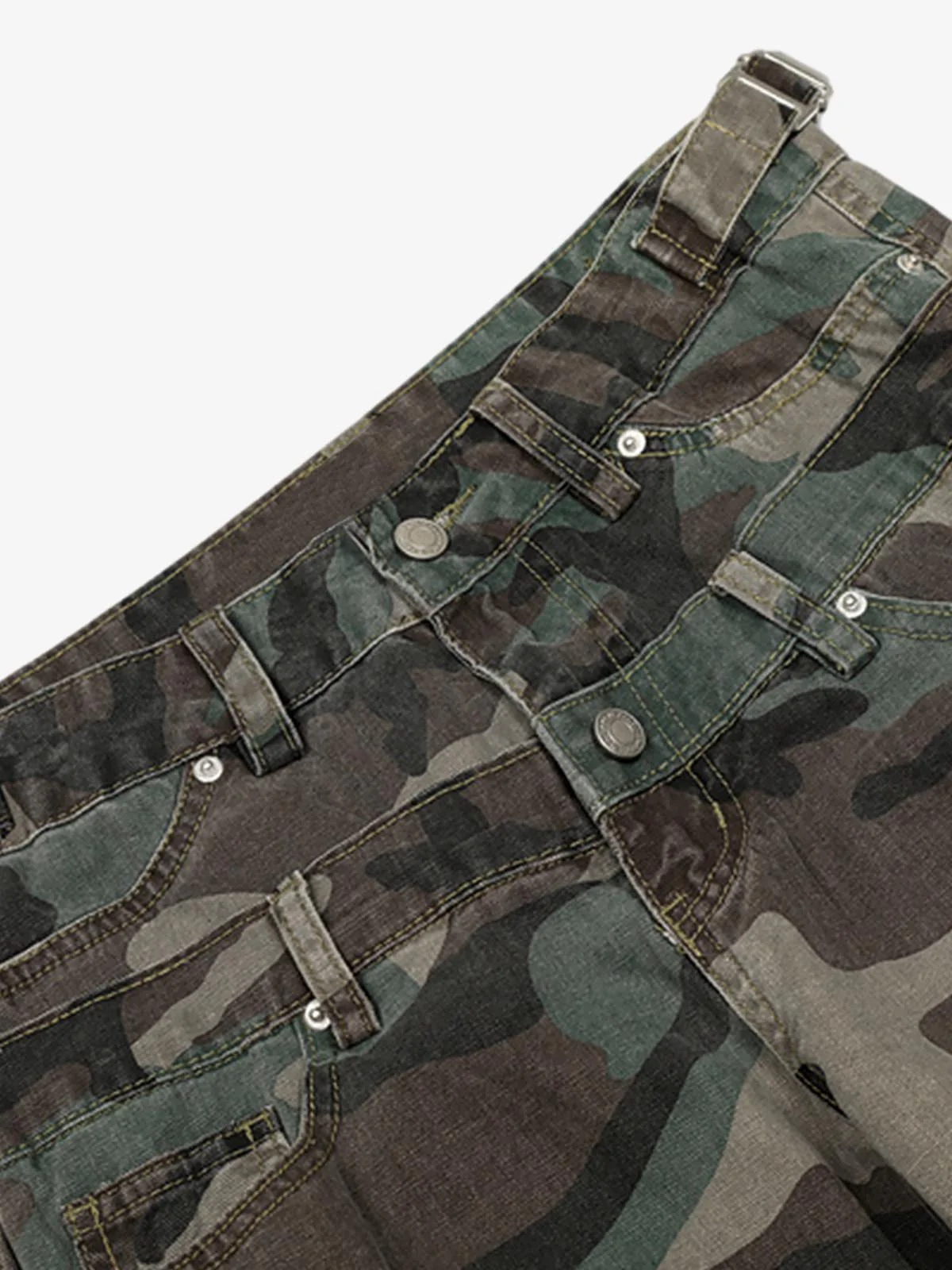 Retro Double Waist Camouflage Barrel Pants - 2555