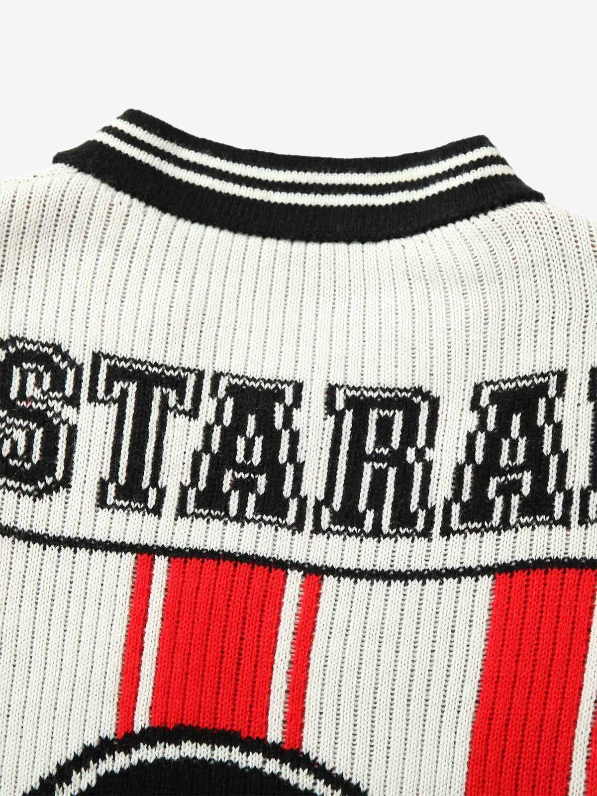 Thesupermade Vintage Striped Baseball Short-sleeved Knit Sweater - 2249