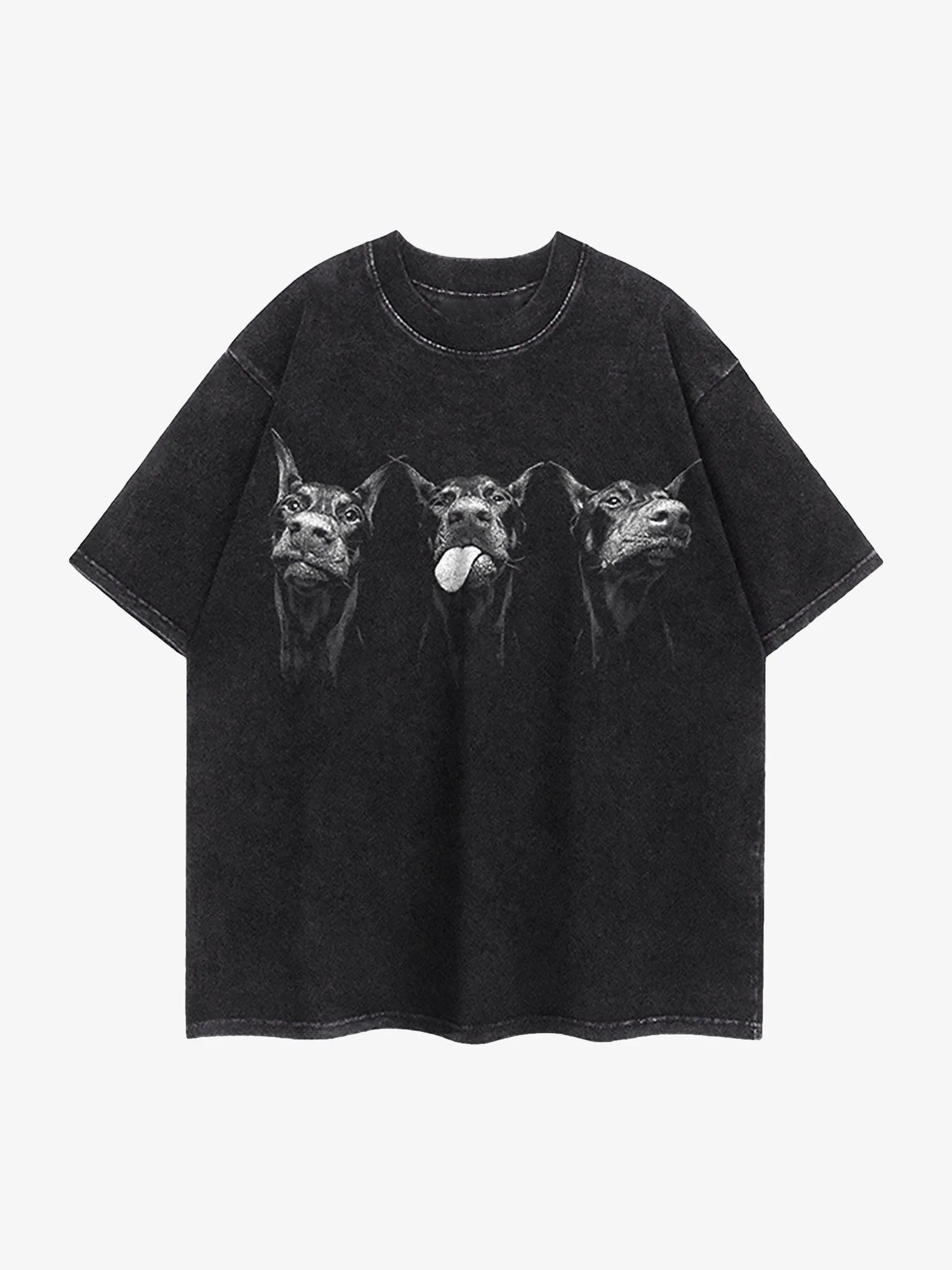 Thesupermade Doberman Print Washed Vintage T-shirt