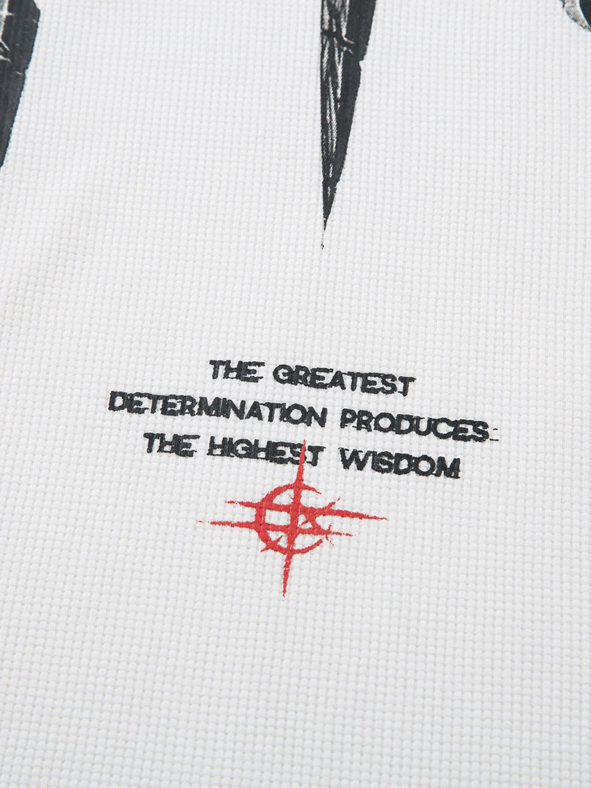 Letter Print Waffle Cross Long-Sleeved T-Shirt