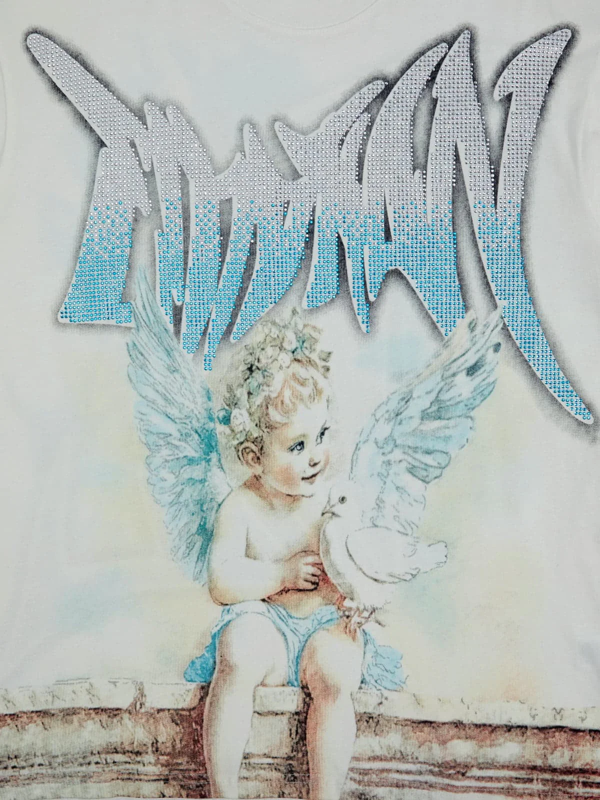 Retro Street Peace Dove Angel Rhinestone T-Shirt