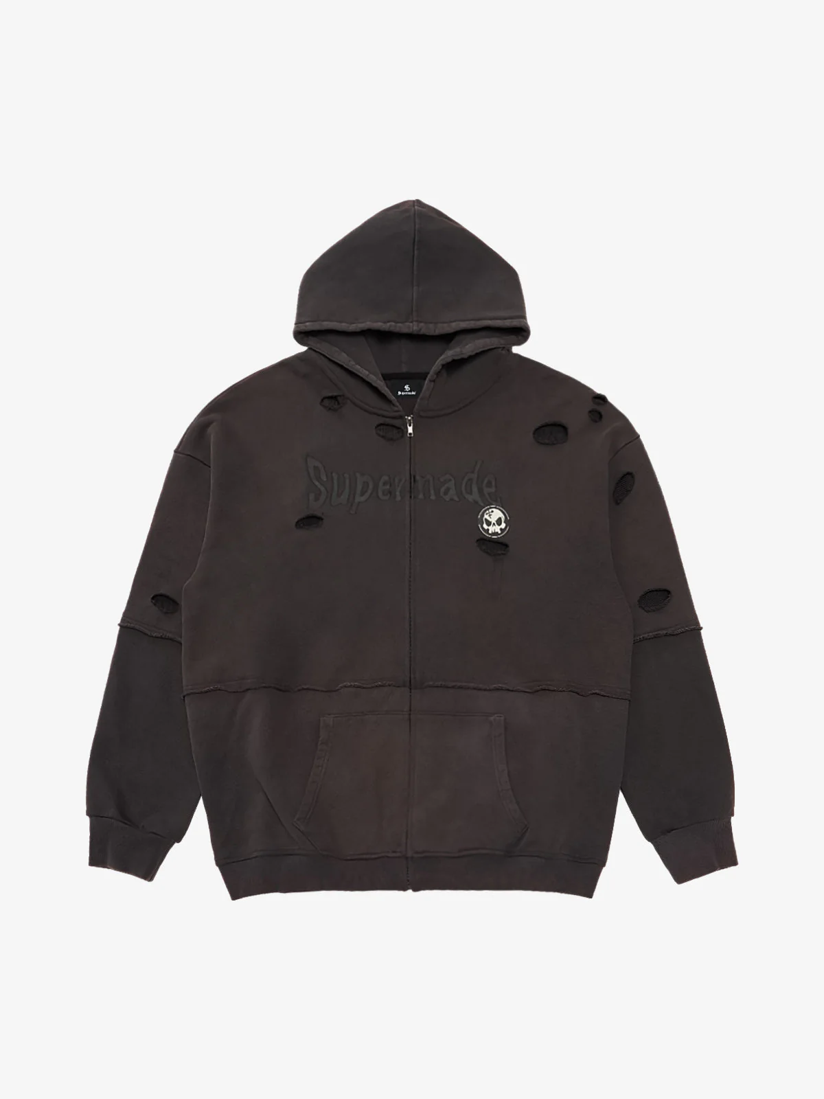 Original Washed & Ripped Skull Cardigan Cotton Hoodie Set