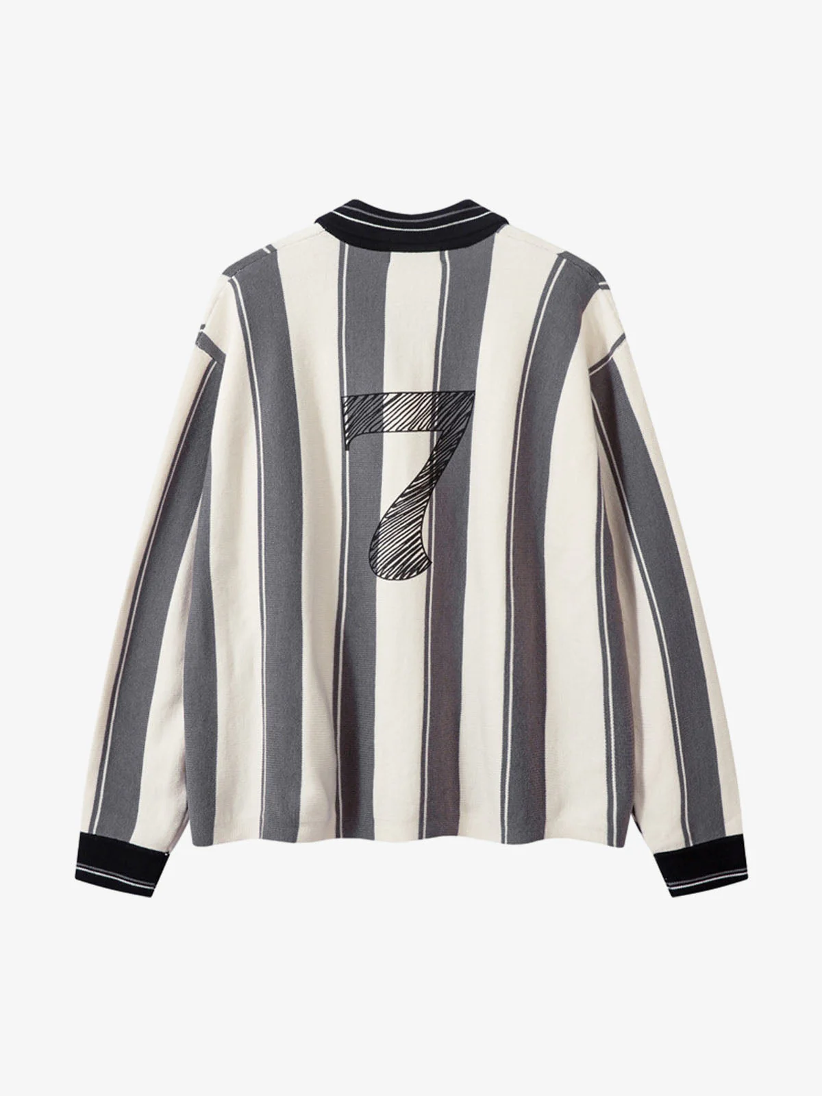 Retro Striped Polo Collar Sports Jersey Knit Sweater