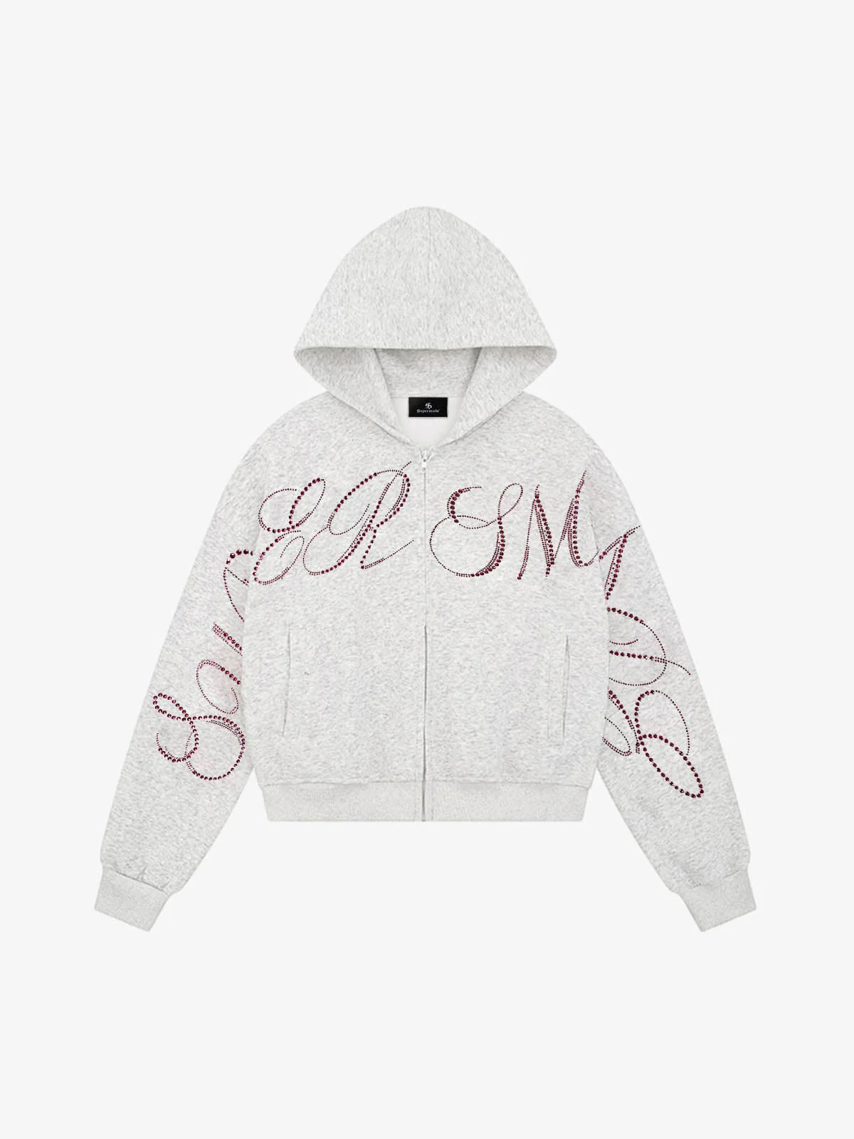 Street Hip-Hop Rhinestone Cropped Zip Up Hoodie