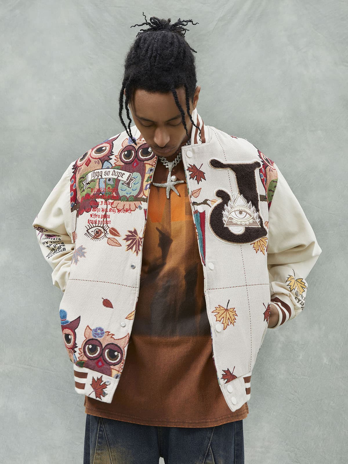 Thesupermade Owl Patch Embroidered Baseball Jersey - 2472