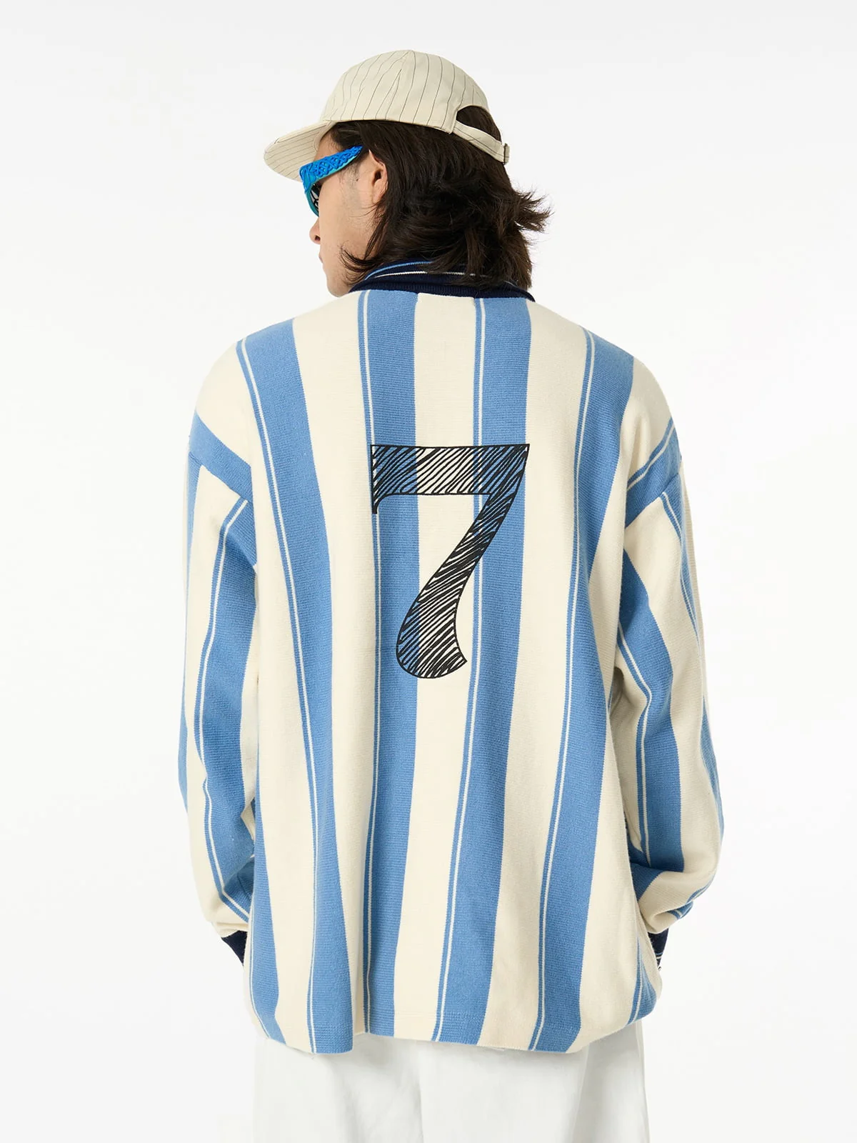 Retro Striped Polo Collar Sports Jersey Knit Sweater