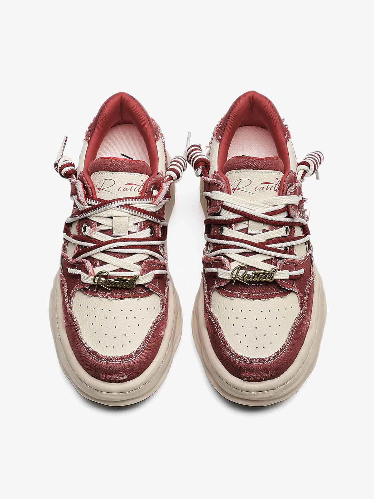 Retro Washed Denim Low Top Platform Sneakers