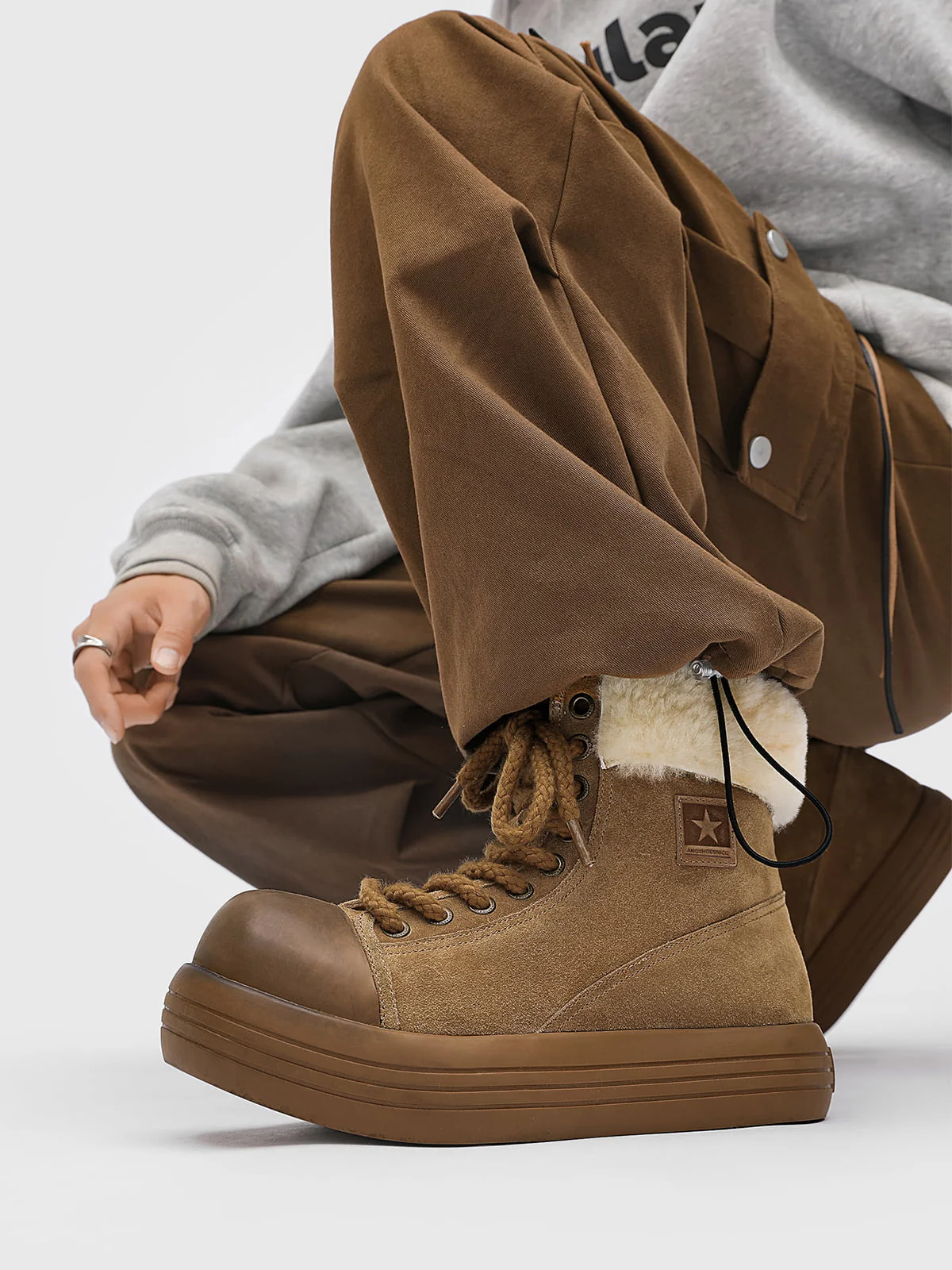 Fleece-Lined Suede Platform Warm Mid-Top Boots