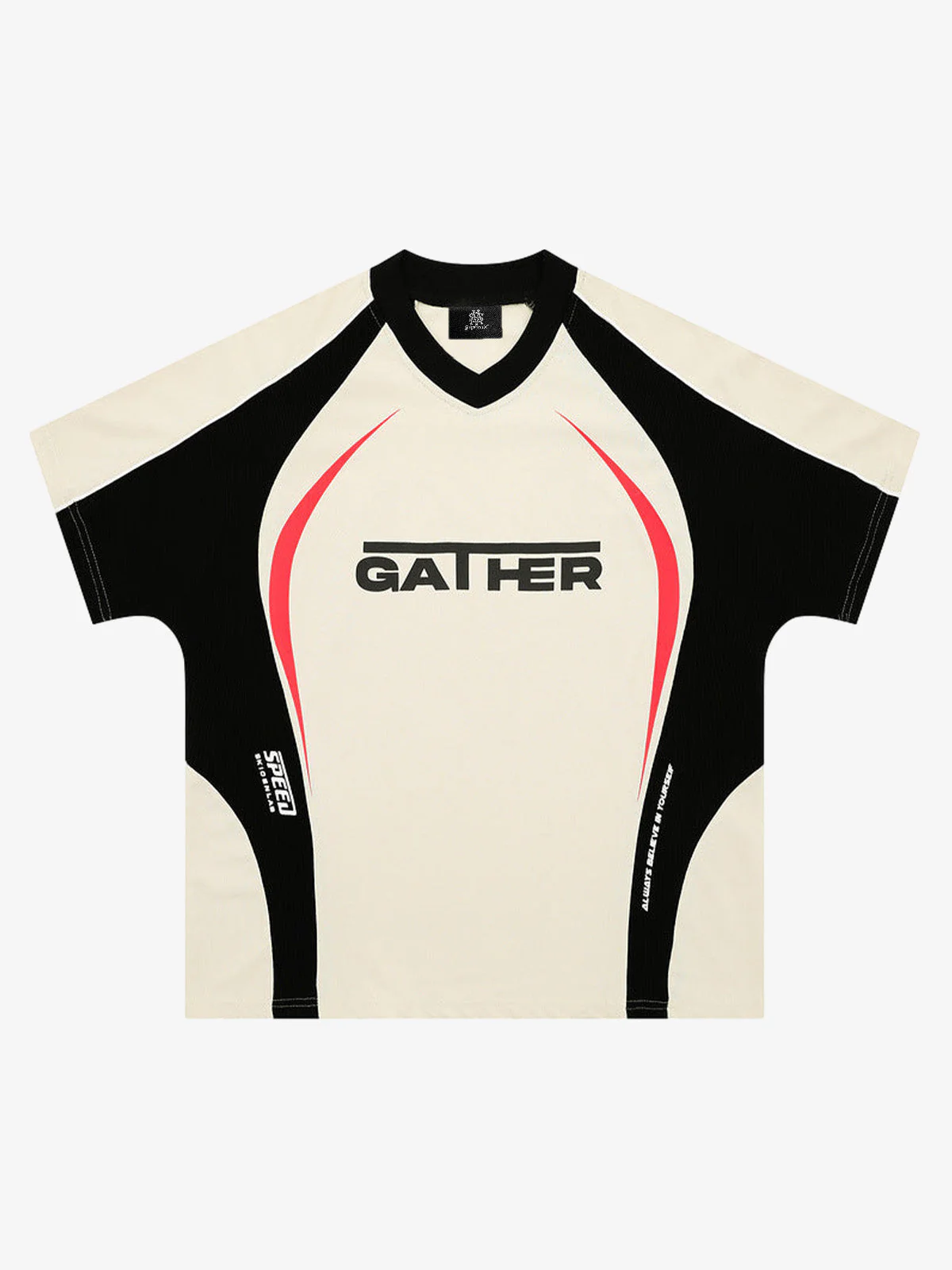 Contrast Color Stitching V-Neck Short-Sleeved T-Shirt