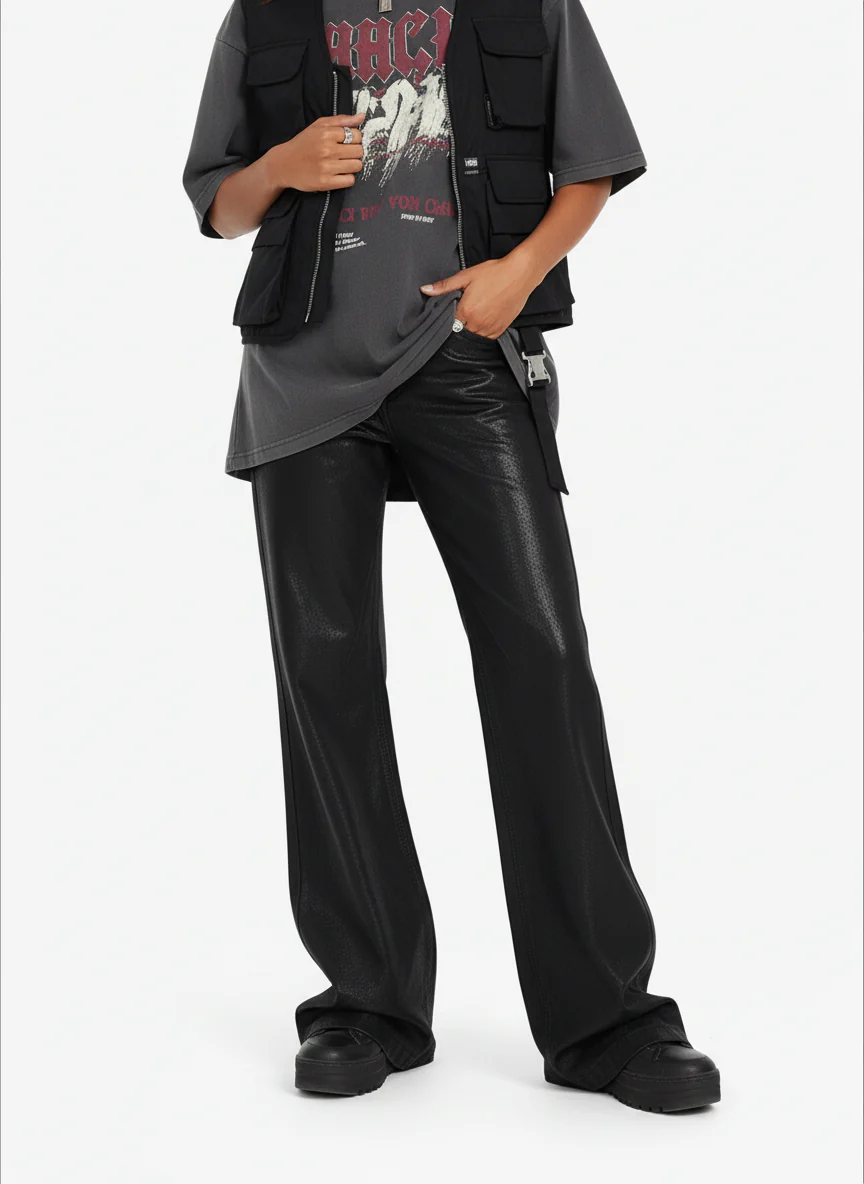 Thesupermade Black Wax Coated Flare Jeans - 2212