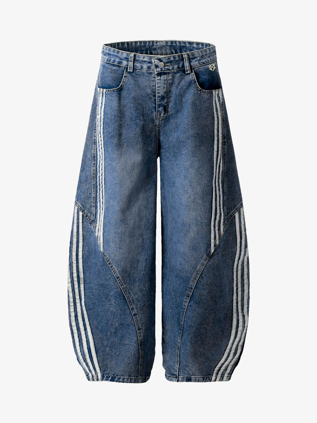 Denim Contrast Striped Stitching Barrel Jeans - 2504
