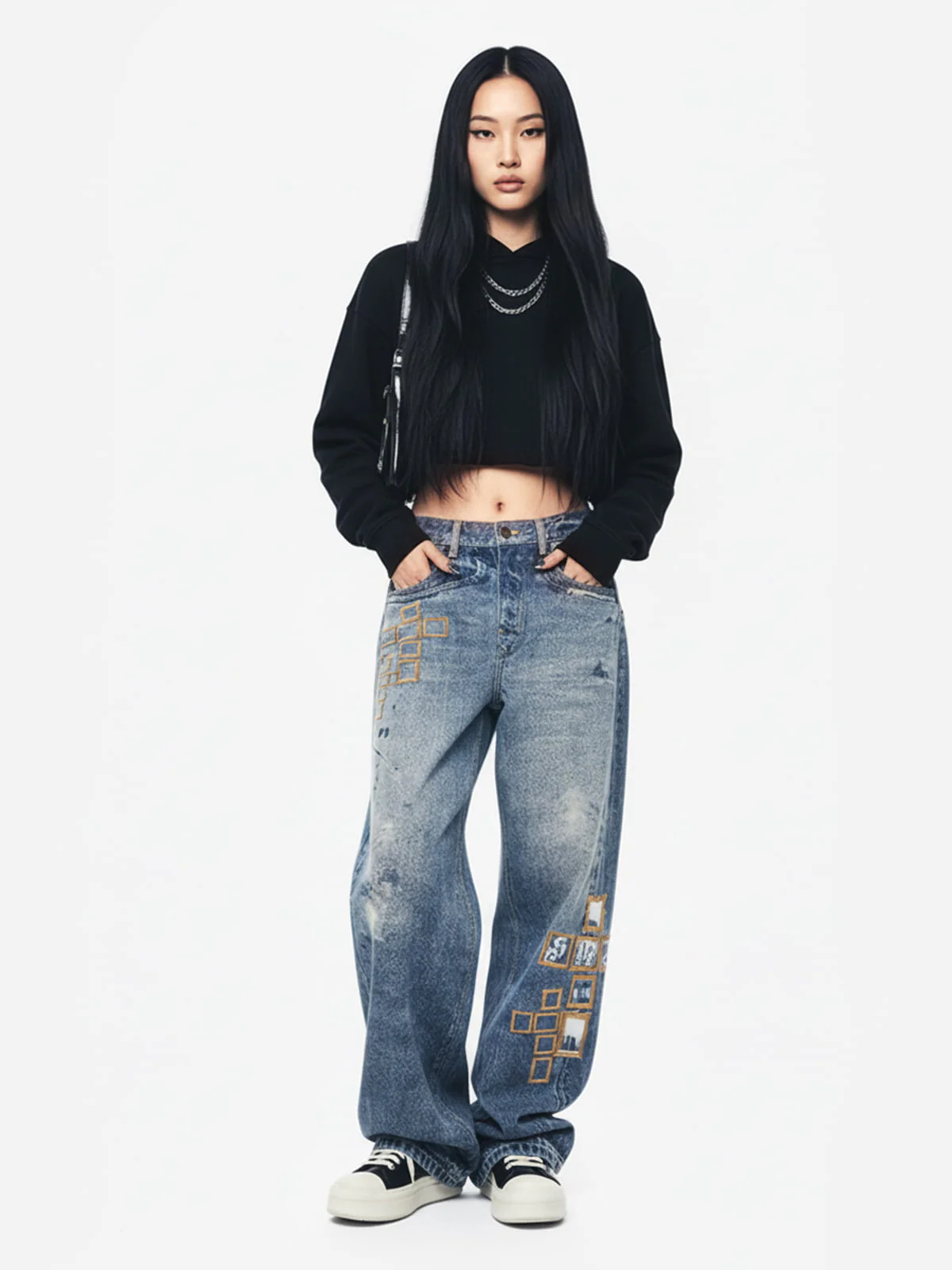 Frame Cross Print Denim Jeans - 2554