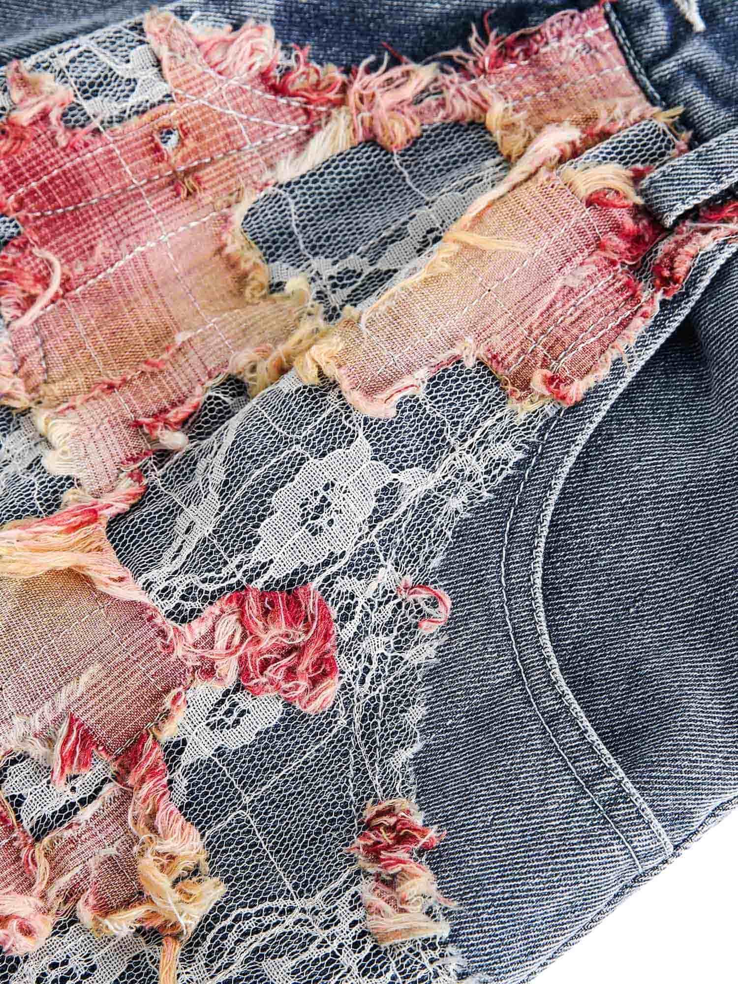 Thesupermade Craftsmanship Ripped Floral Denim Shorts - 2135